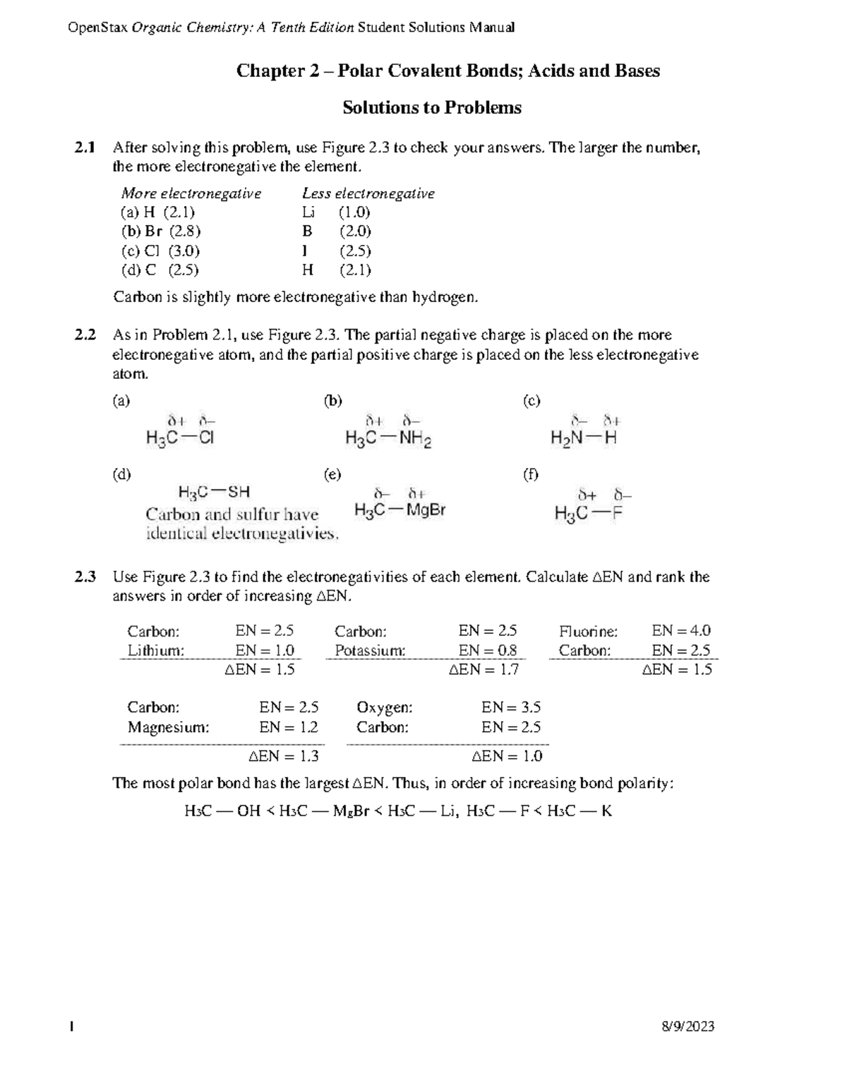 Organic Chemistry 10e-SSM-Ch02 - Chapter 2 – Polar Covalent Bonds ...