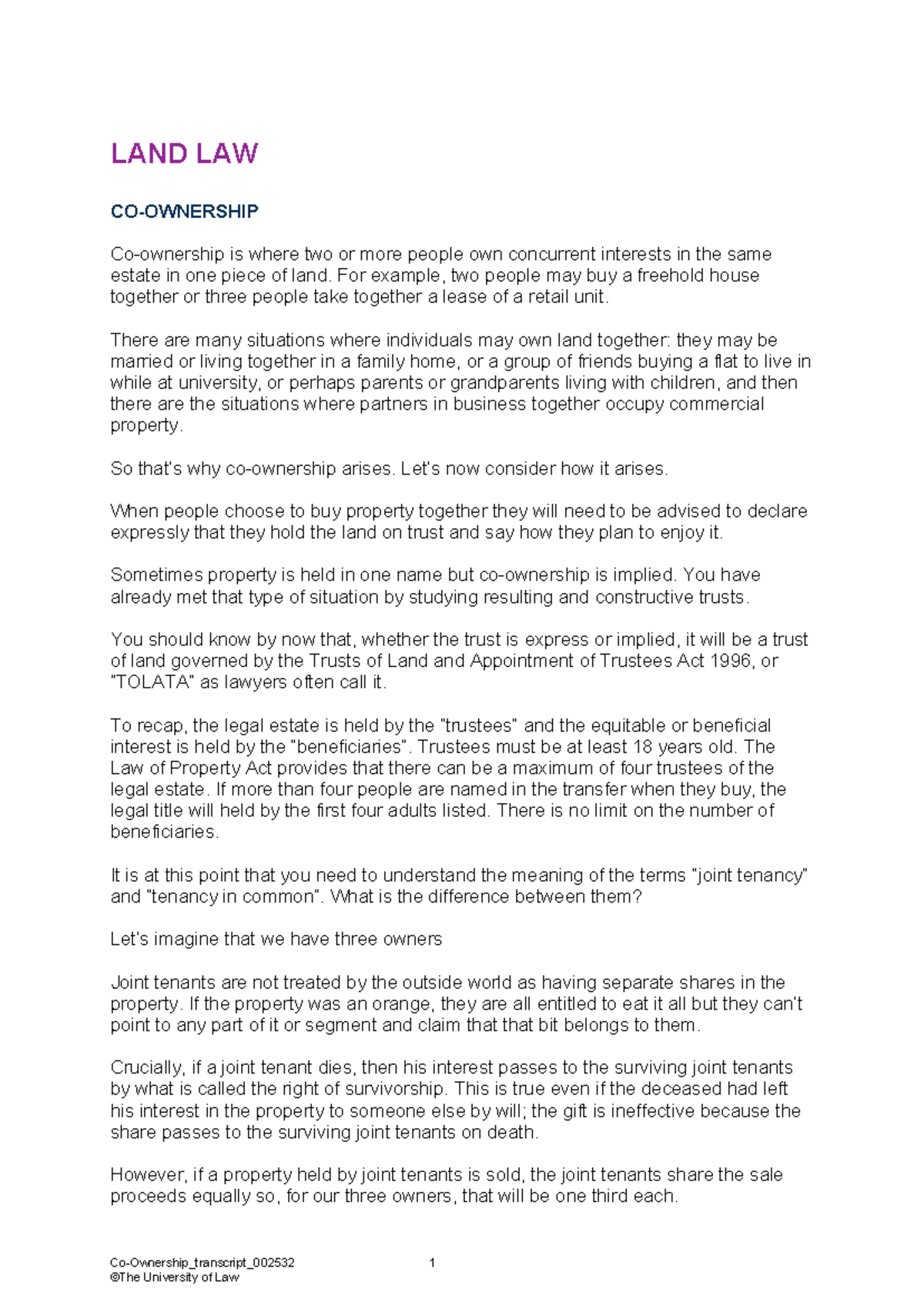 Co-Ownership in Land Law: Understanding Joint Tenancy vs Tenancy in ...