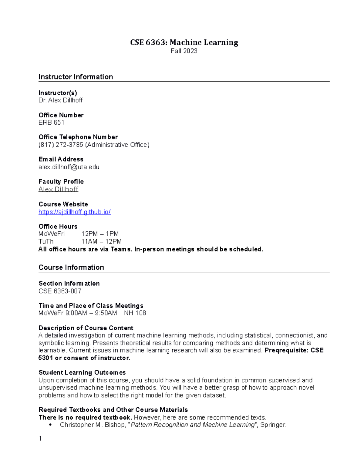 CSE 6363 Fall 2023: Comprehensive Guide to Machine Learning - Studocu
