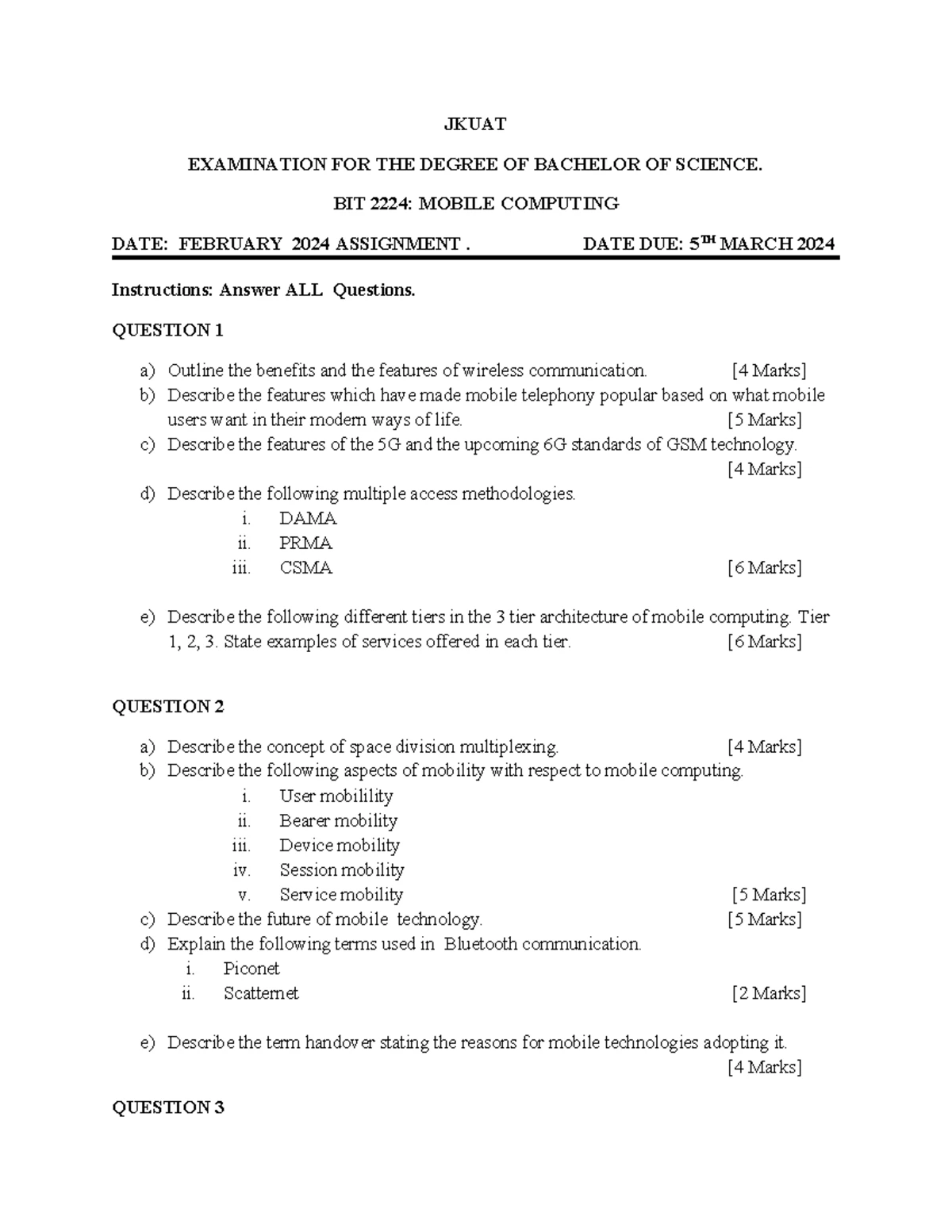 BIT 2223 Mobile Computing Final Exam Questions - DEC 2023 - Studocu