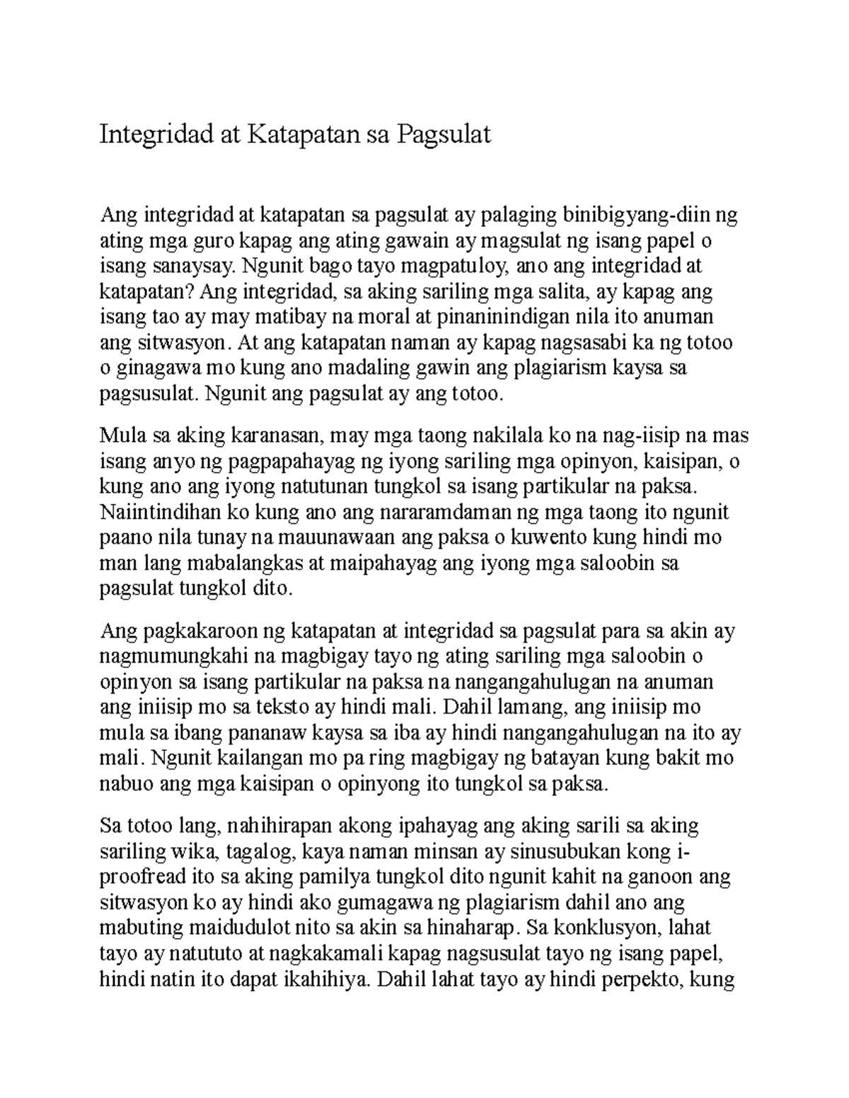 1.4.5 Daong-Kamalayan - Integridad at Katapatan sa Pagsulat Ang ...