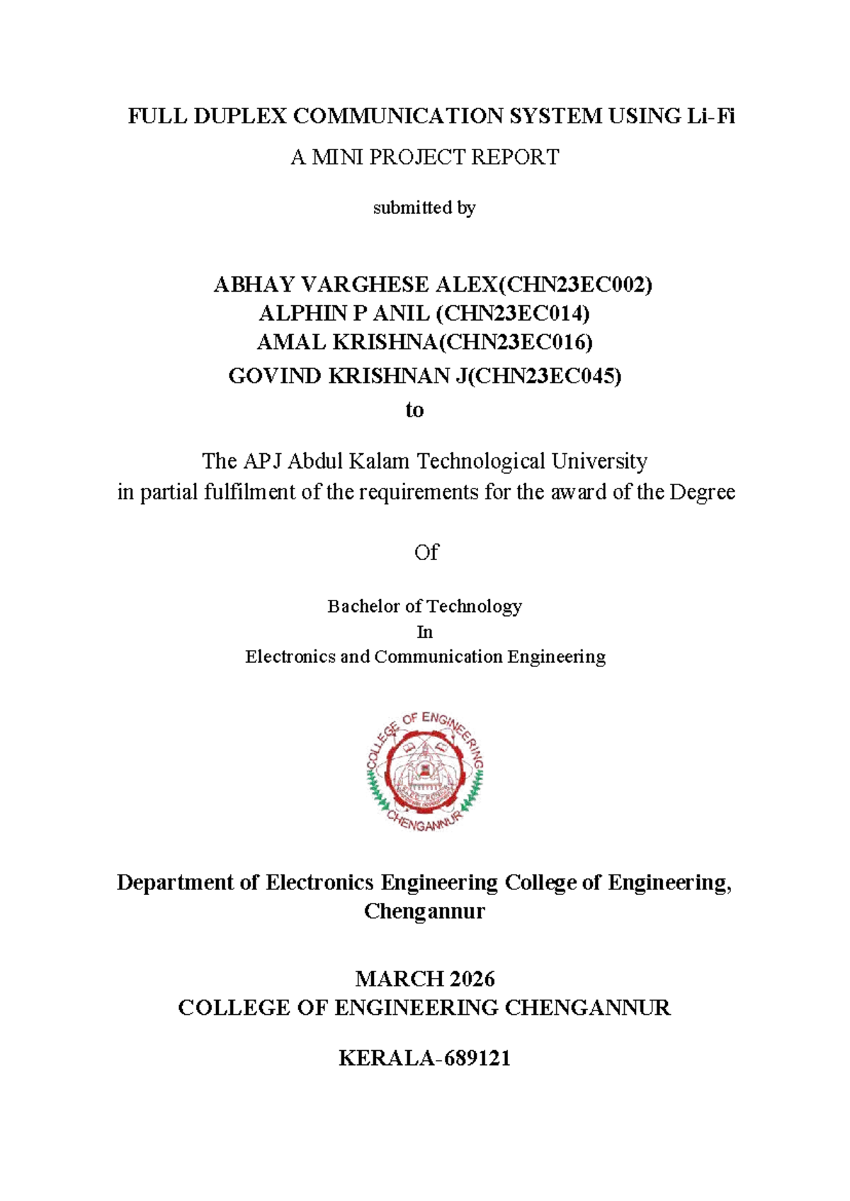 Full Duplex Communication System Using LiFi - Mini Project Report ...