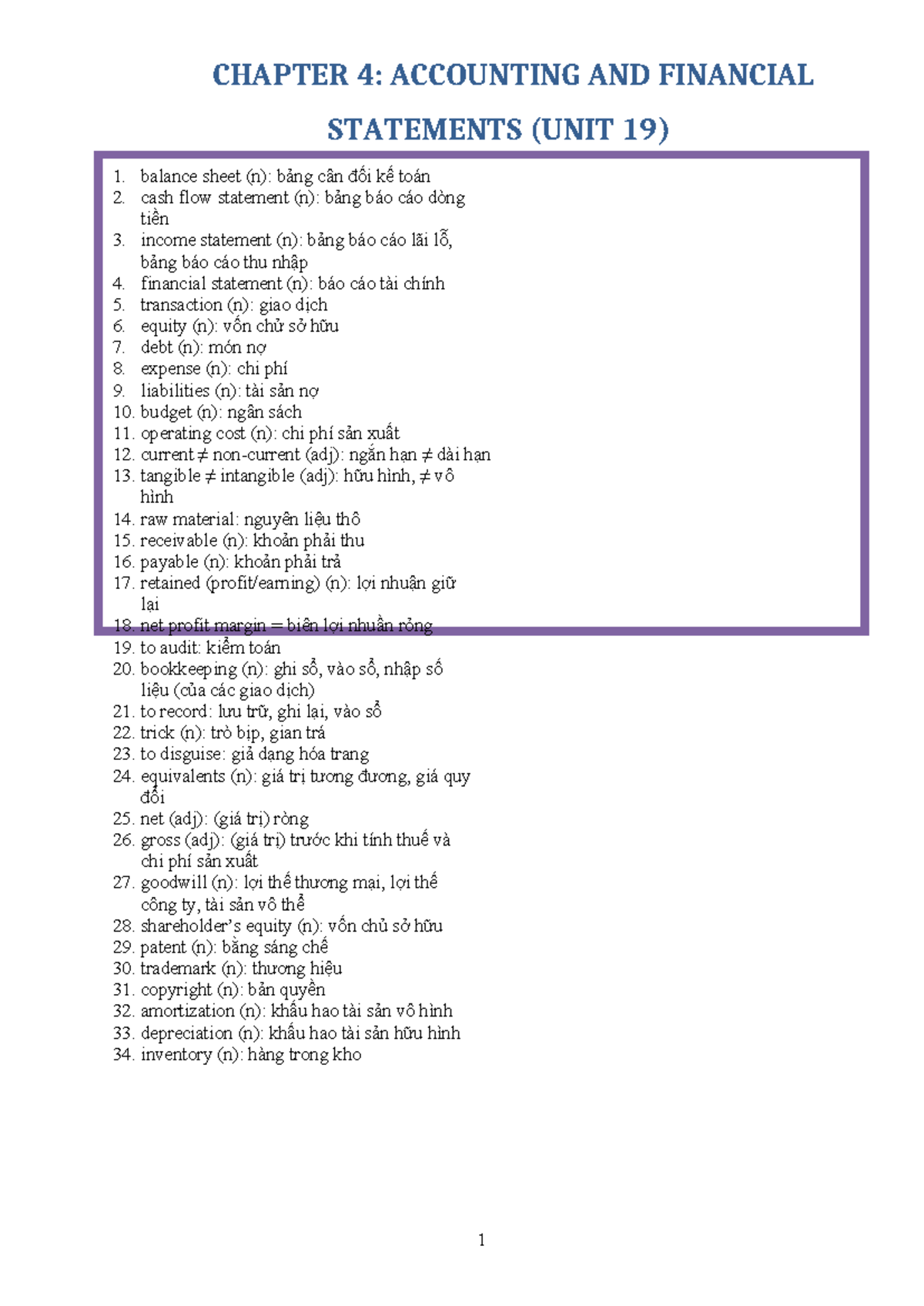 CHAPTER 4: ACCOUNTING & FINANCIAL STATEMENTS (UNIT 19) EXERCISES - Studocu