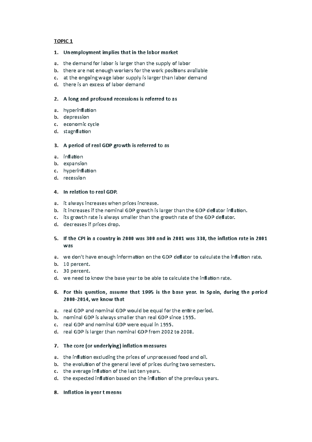 Preguntas Test - Multiple Choice Questions Econ 101 - Studocu