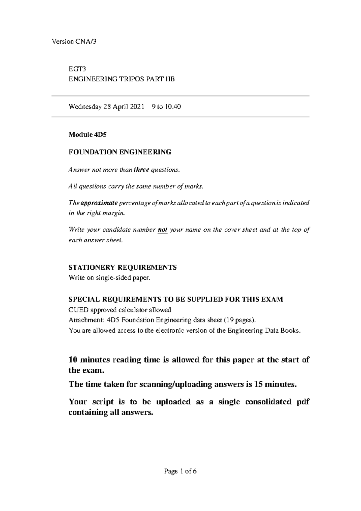 4D5 Foundation Engineering Final Exam - April 2021 - Studocu