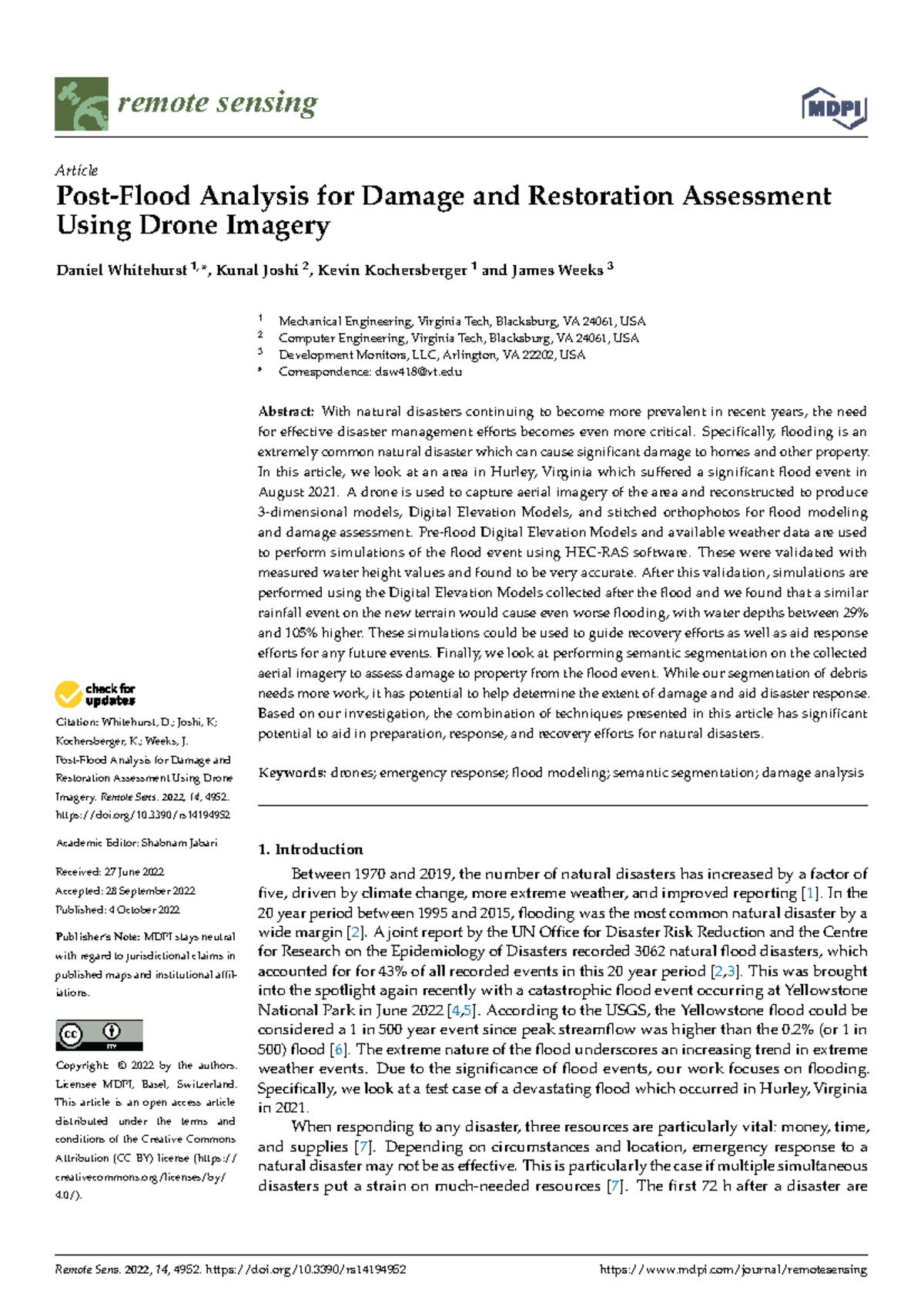 Remote Sensing Analysis for Flood Damage Assessment Using Drones (ENGR ...