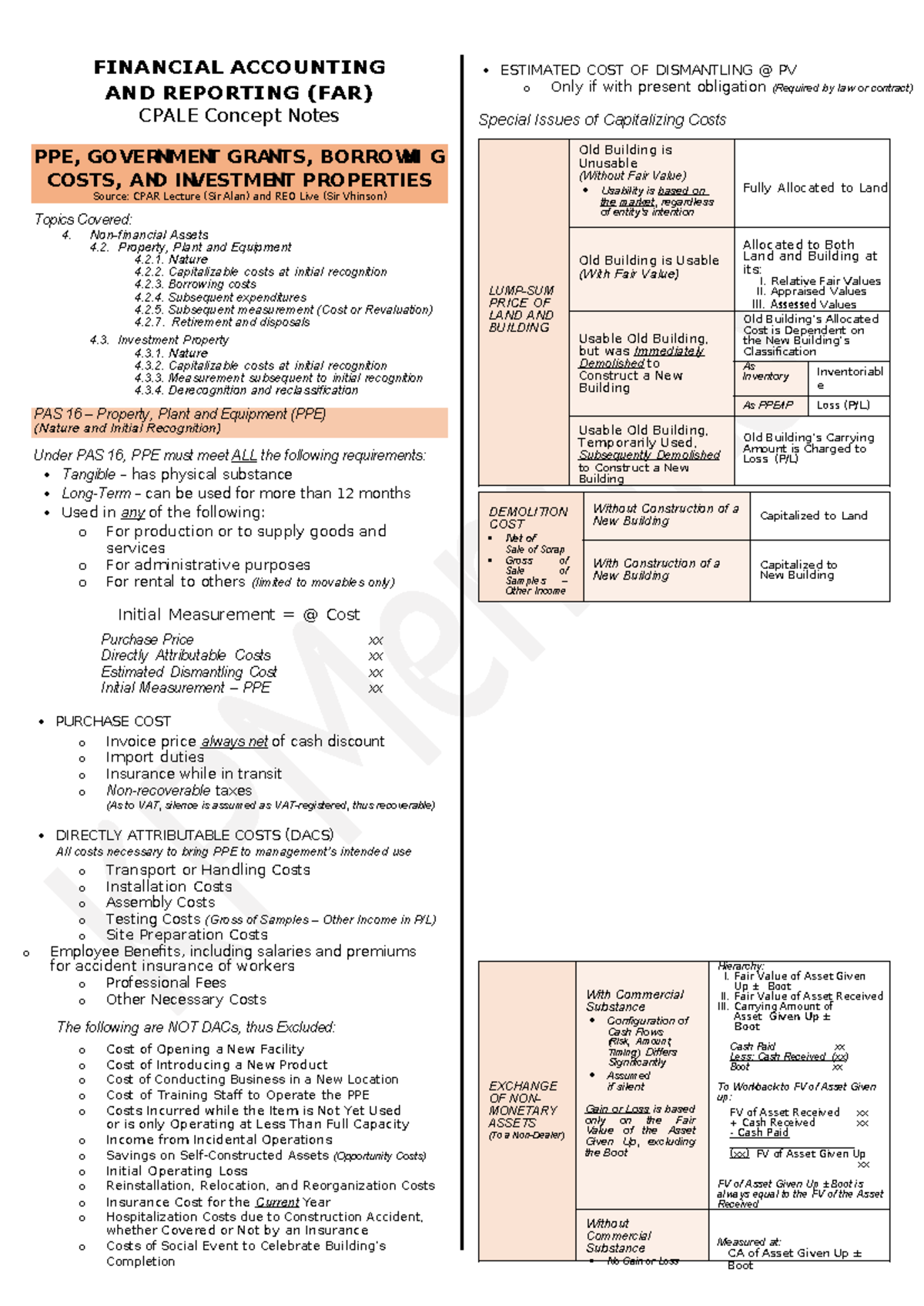 FINANCIAL ACCOUNTING AND REPORTING (FAR) CPALE Concept Notes on PPE ...