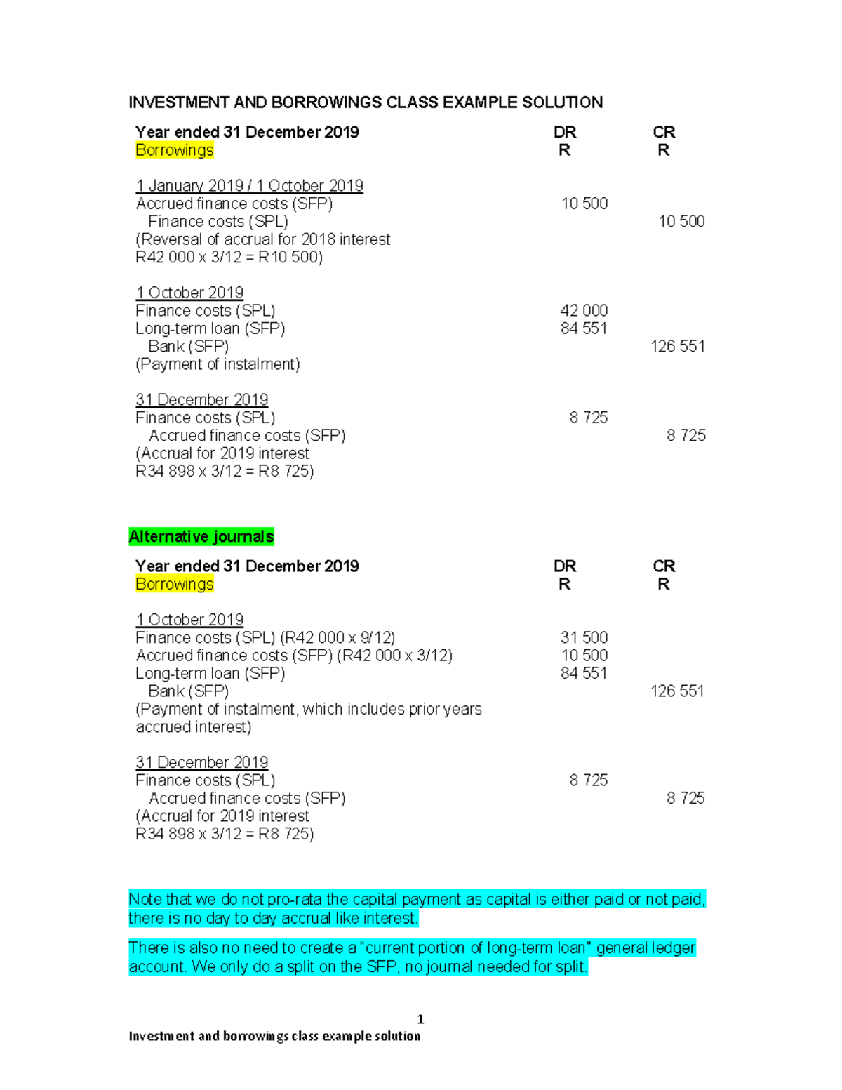 INVESTMENT AND BORROWINGS CLASS EXAMPLE SOLUTION - Studocu