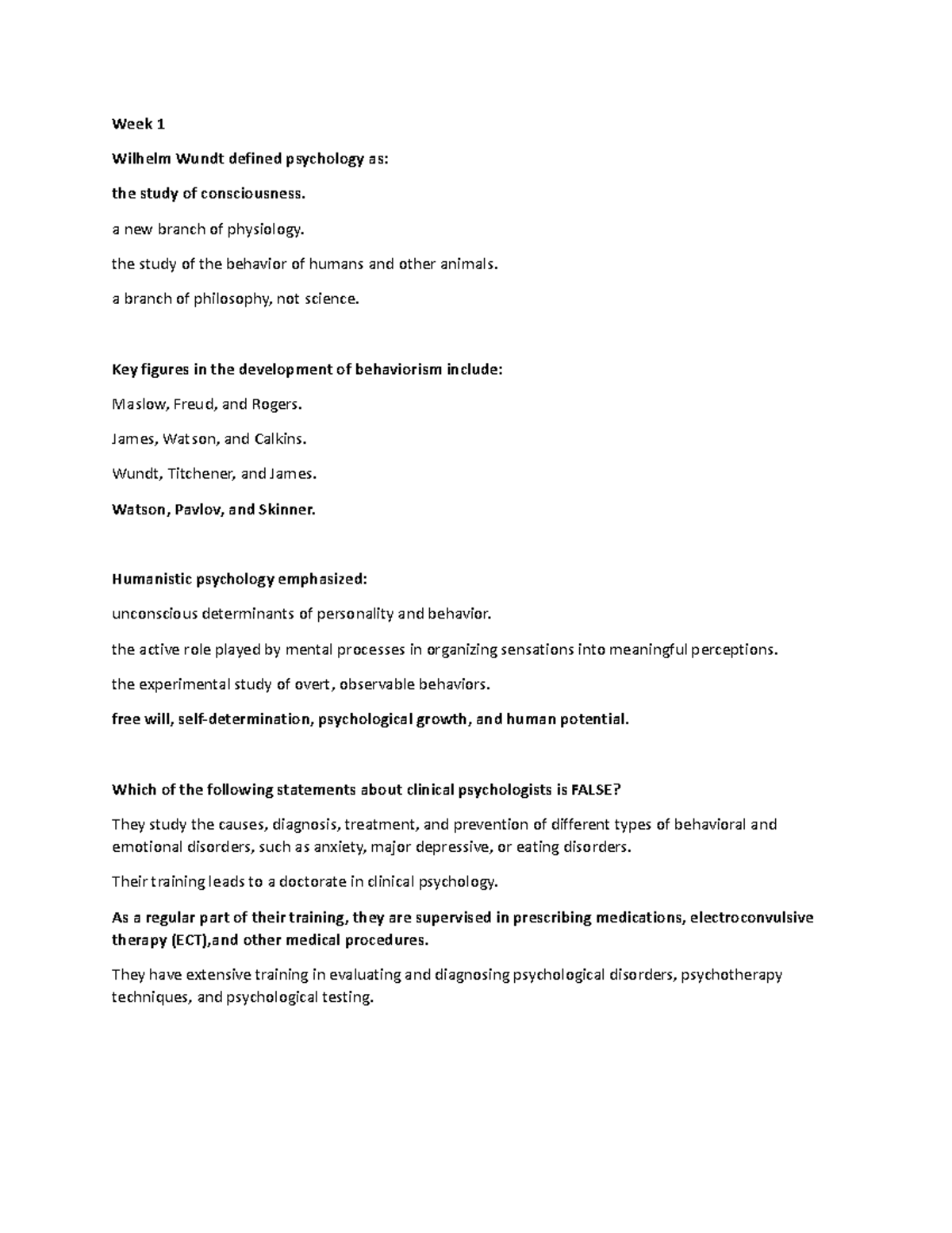 PSY101 Week 1 Quiz Study Guide: Key Concepts & Questions - Studocu