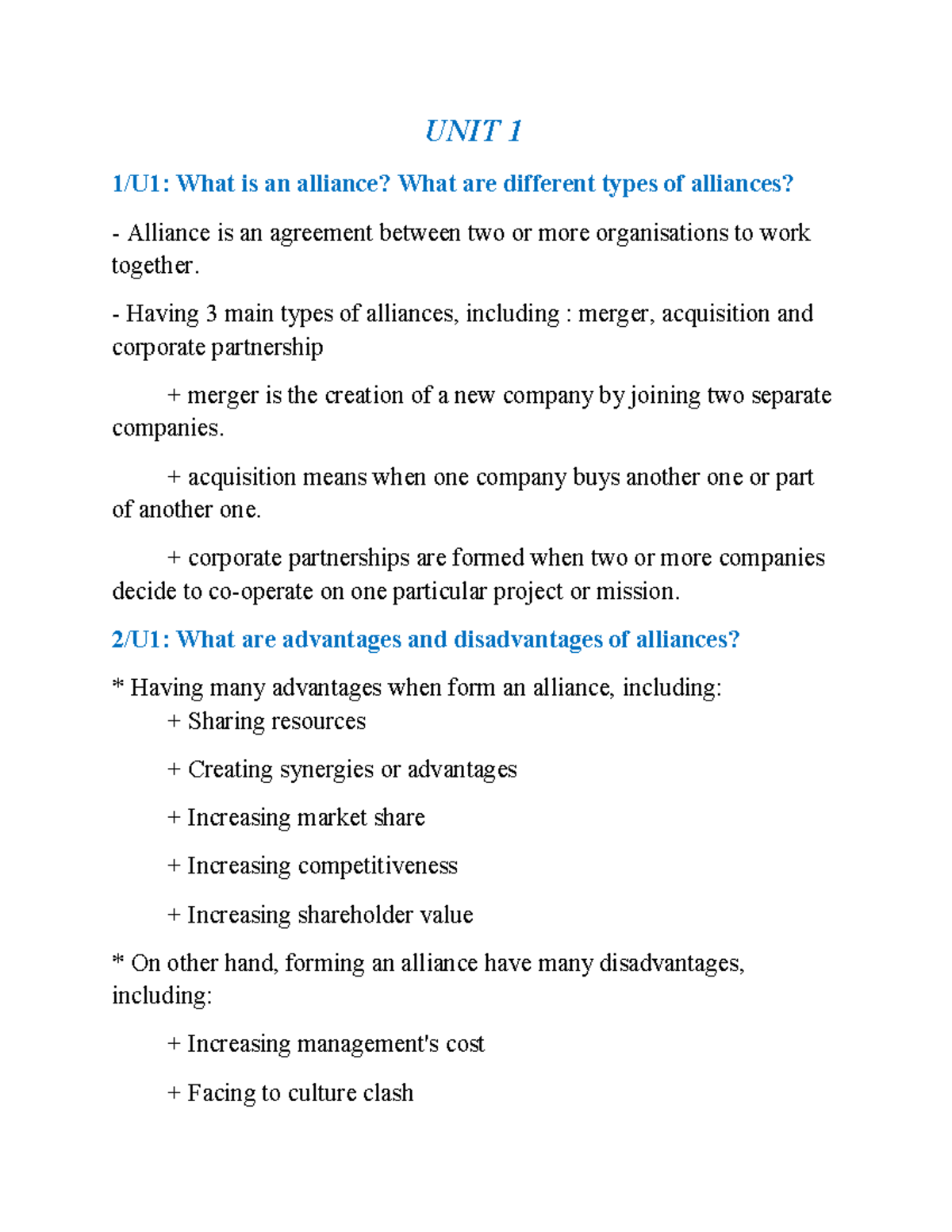 U1: Understanding Alliances and Project Management Concepts - Studocu