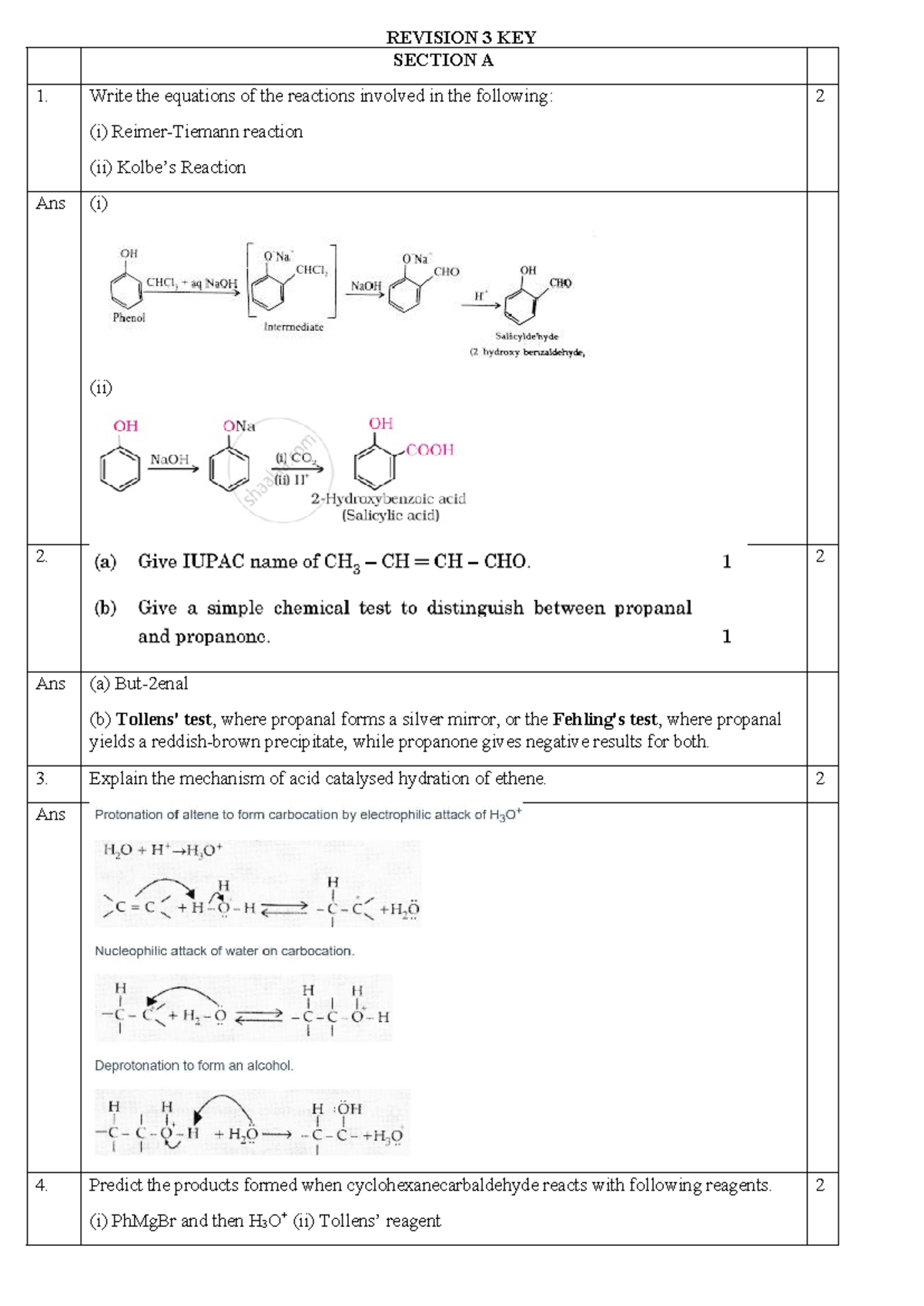 Revision 3 Key: Organic Chemistry Reactions & Mechanisms - Studocu