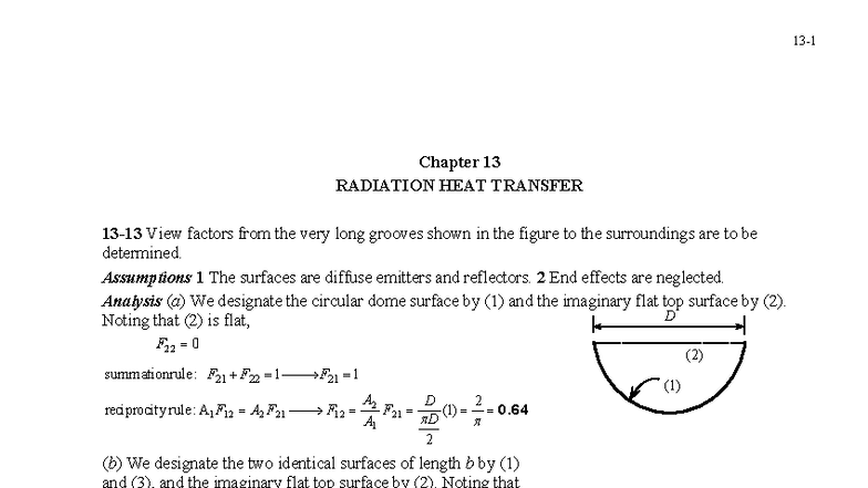 Chapter 13: Radiation Heat Transfer - Suggested Problems & Solutions ...