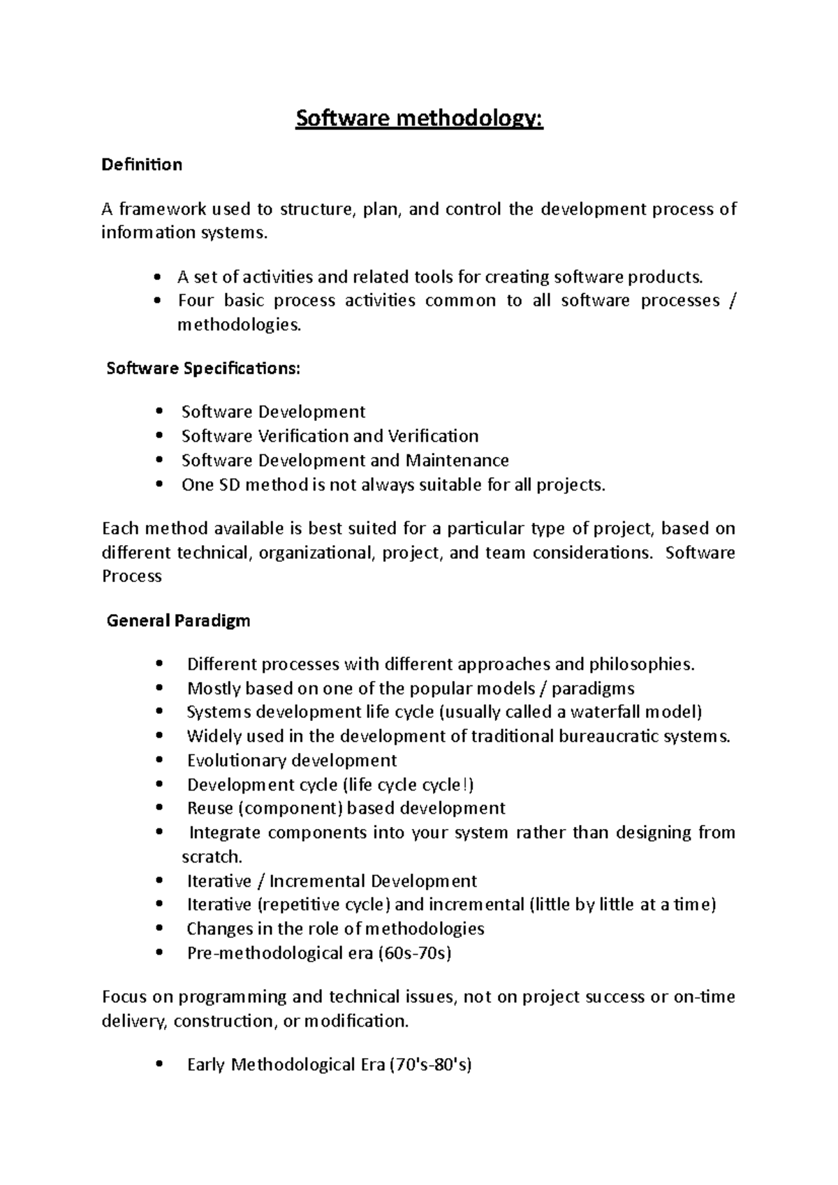 Software methodology - Software methodology: Definition A framework ...