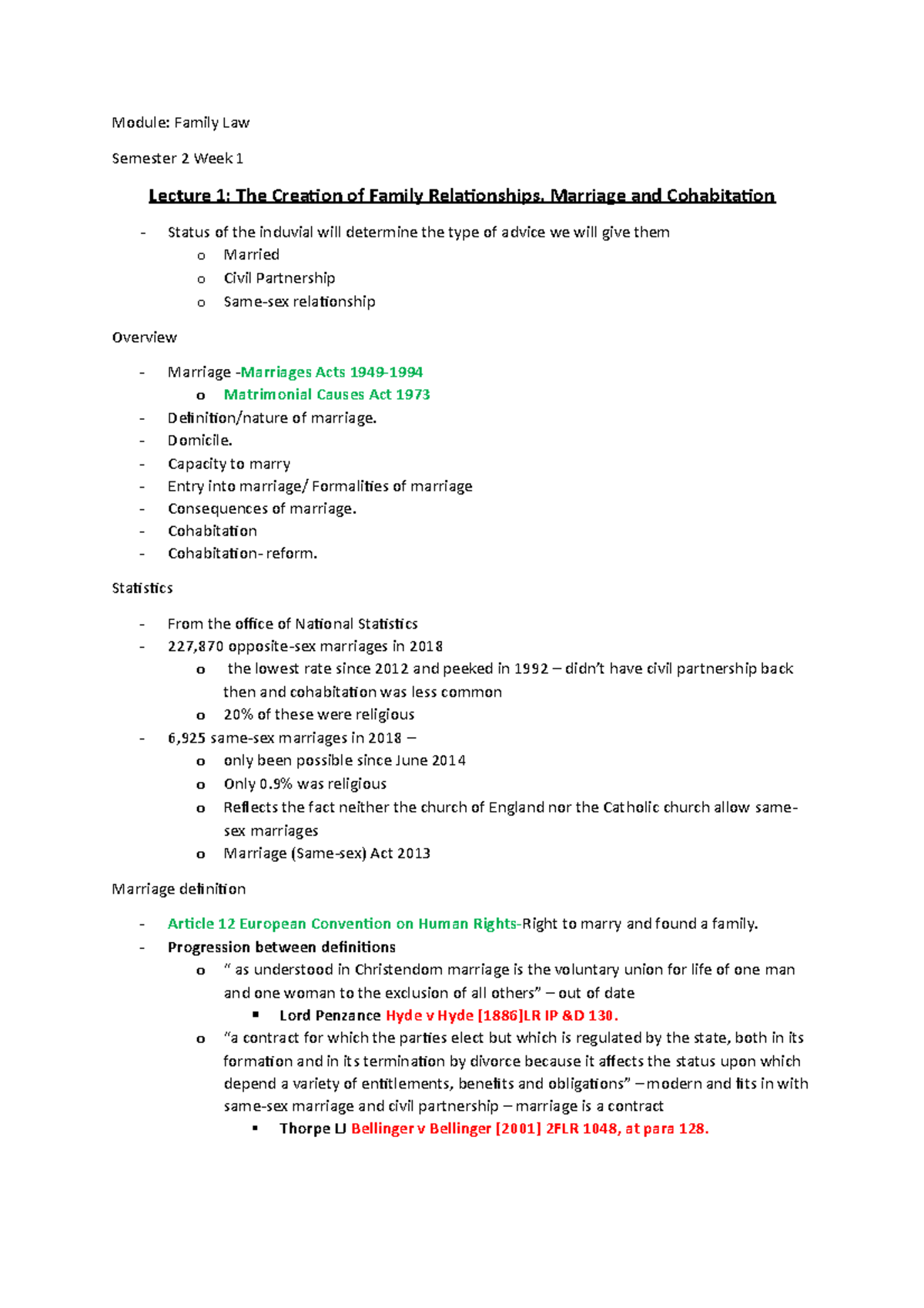Family Law - Semester 2 Week 1 - Lectures on Marriage & Cohabitation ...