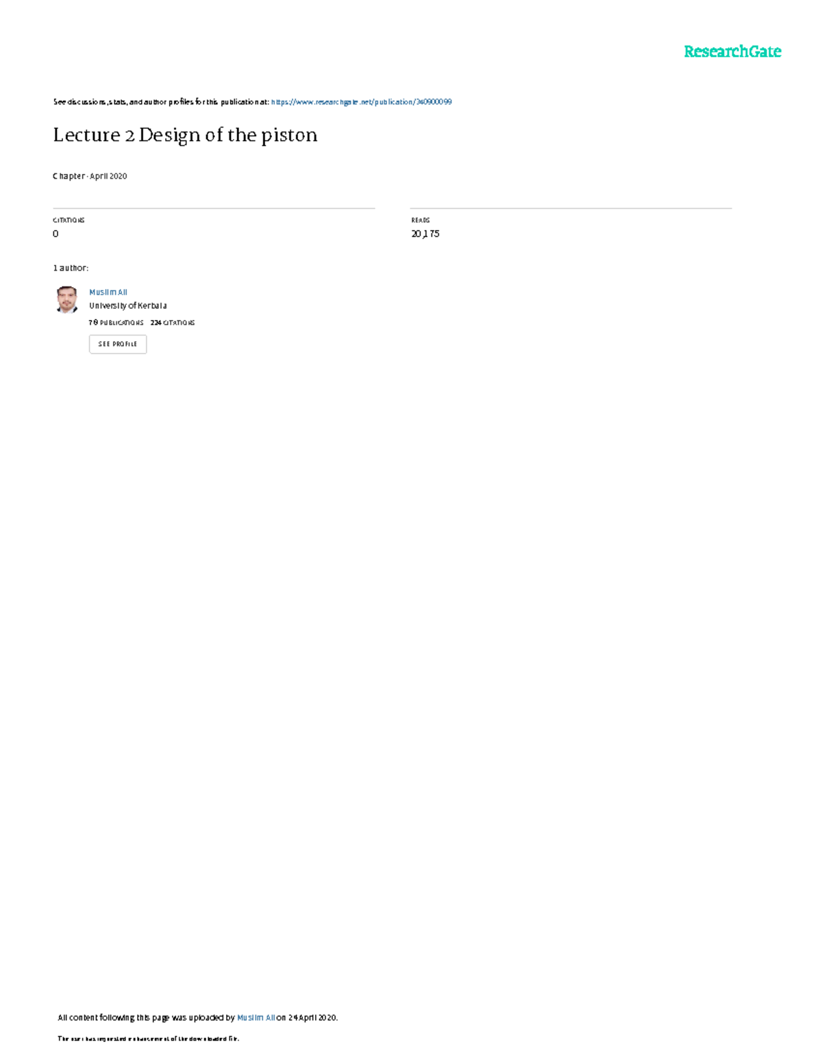 Lecture 2: Design of the Piston - Key Concepts and Materials - Studocu