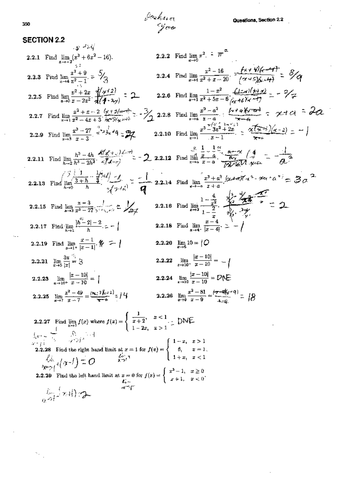 Limits Practice: Section 2.2 Questions and Solutions - Studocu