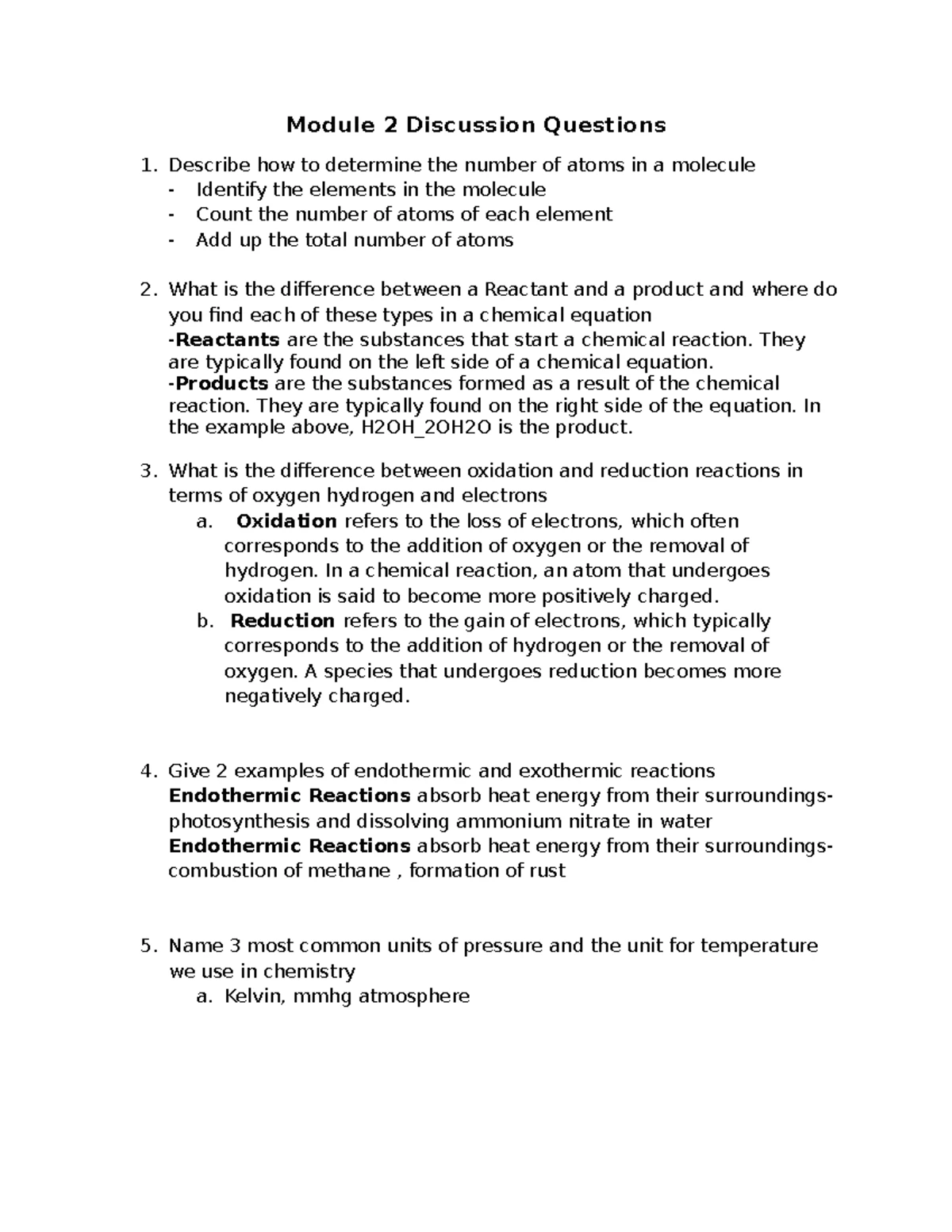 Module 5 Discussion Questions on Organic & Inorganic Compounds - Studocu