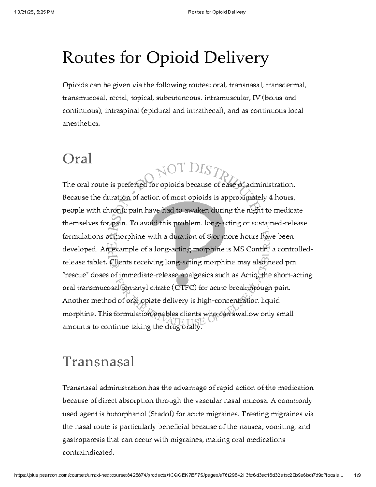 Routes for Opioid Delivery: Administration Techniques & Considerations ...