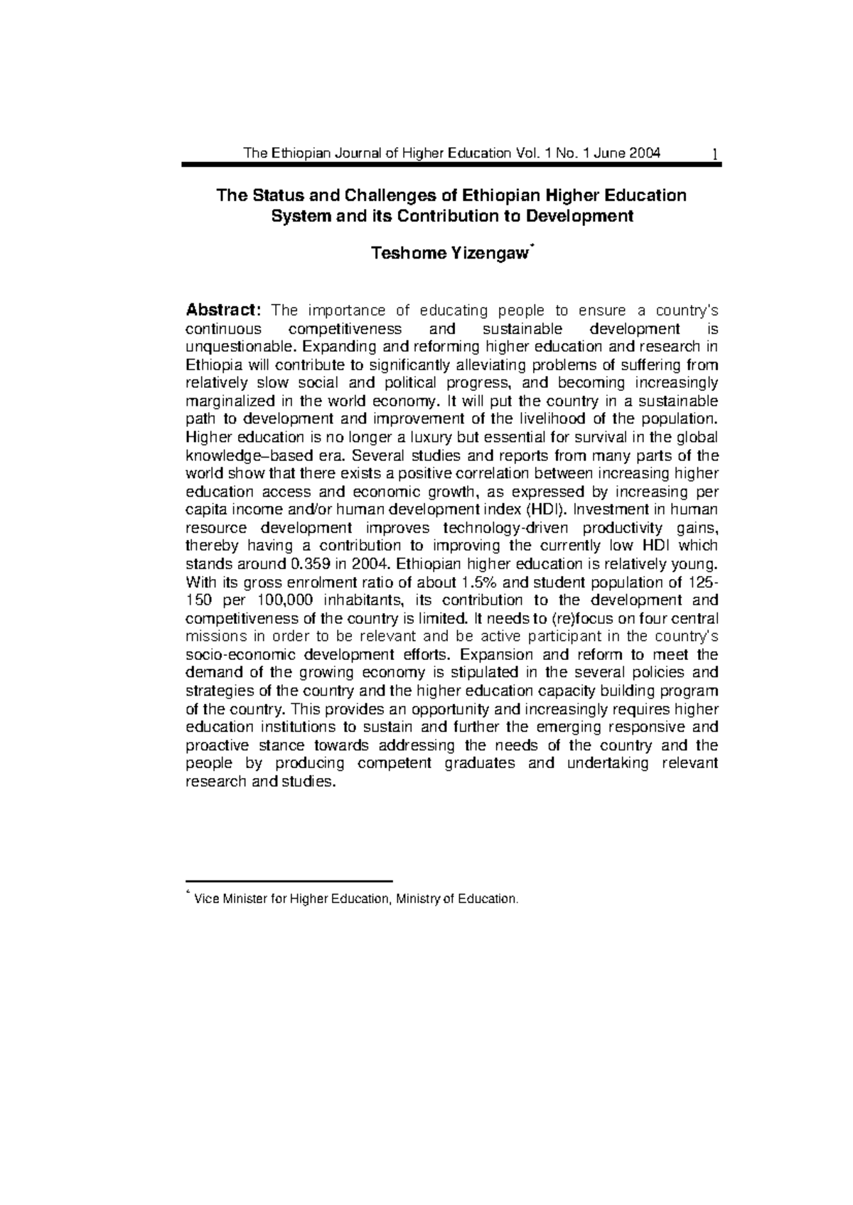 The Status and Challenges of Ethiopian Higher Education System (EDUC ...