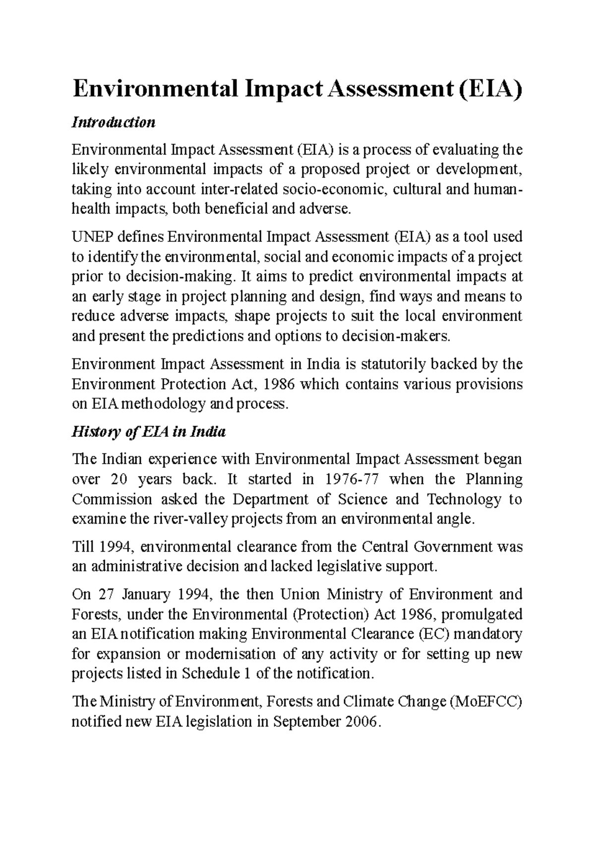 EIA 101: Introduction to Environmental Impact Assessment - Studocu