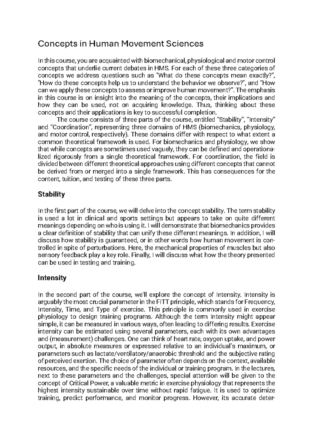 Course Introduction: Concepts in Human Movement Sciences (HMS ...