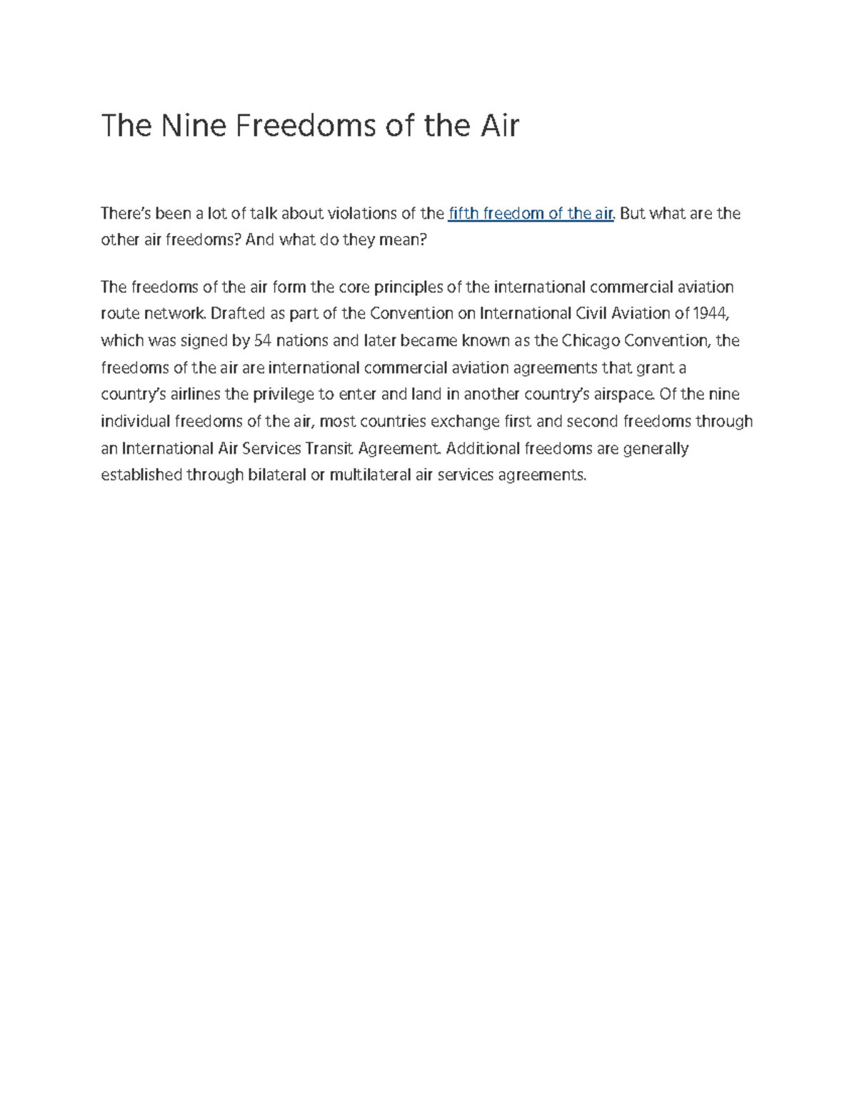 The Nine Freedoms of the Air: An Overview of Aviation Principles - Studocu