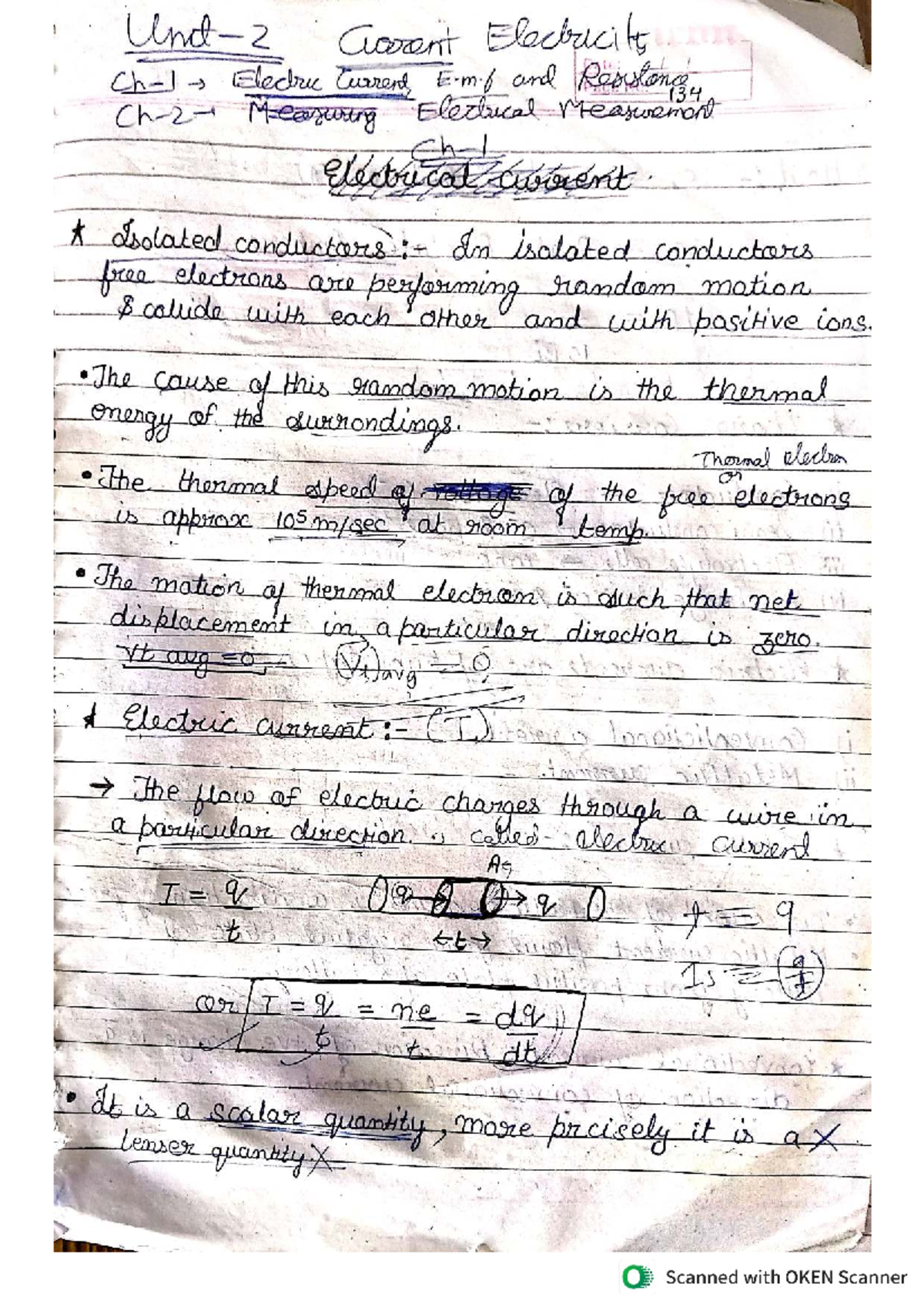 Class 12 Physics - Electric Current, E.M.F. & Resistance Notes - Studocu