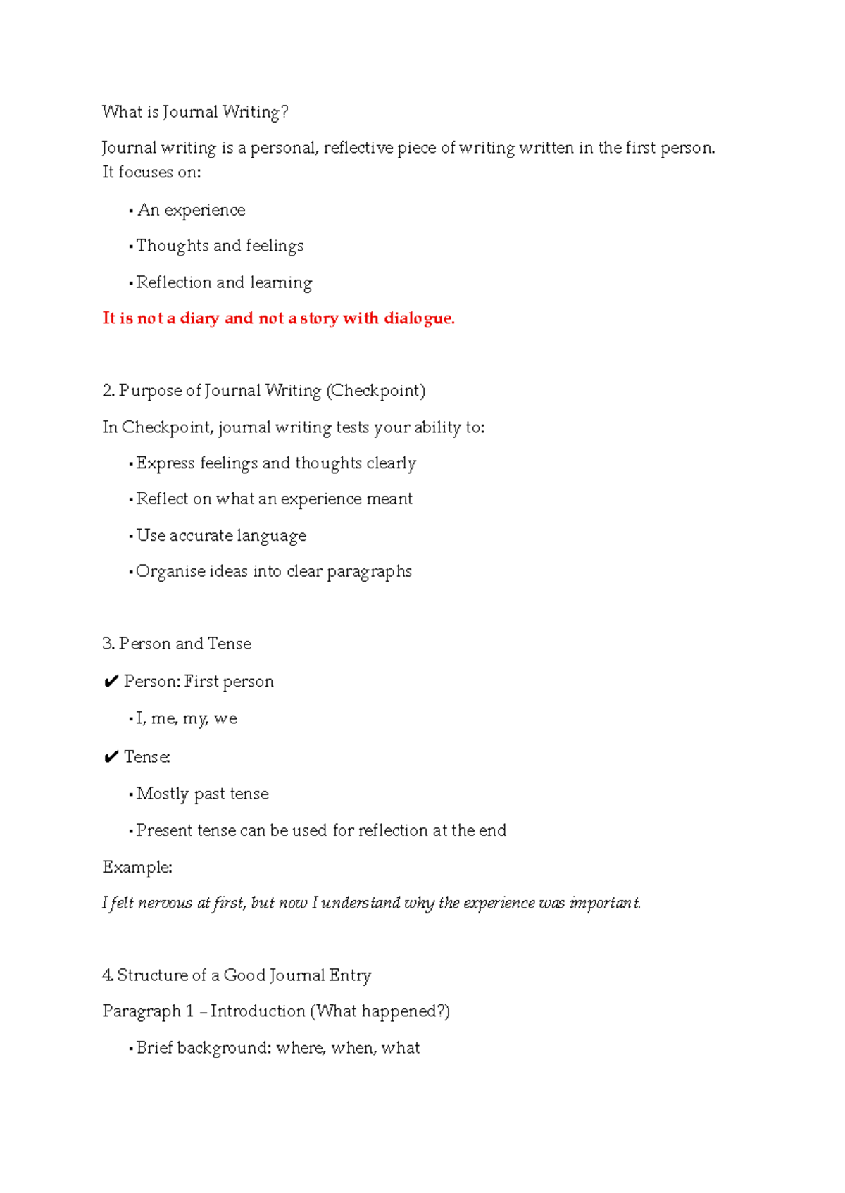 Journal Writing Notes: Understanding Structure & Purpose - Studocu