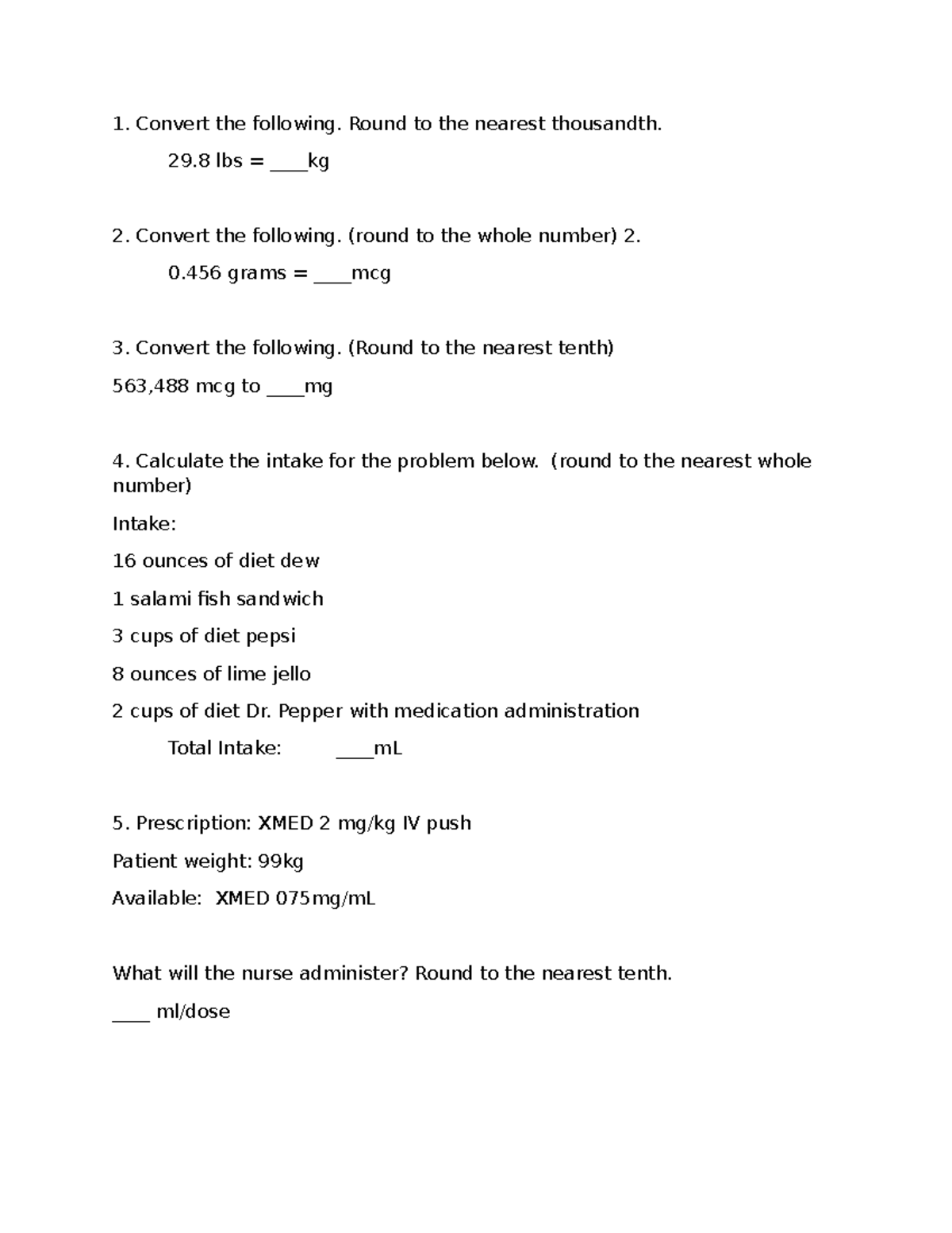 233 Math Proficiency Practice: Rounding & Medication Calculations - Studocu