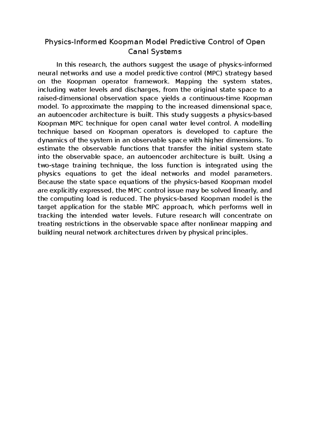 JII D 24 00229 Review 2 ASA - Physics-Informed Koopman Model Predictive ...
