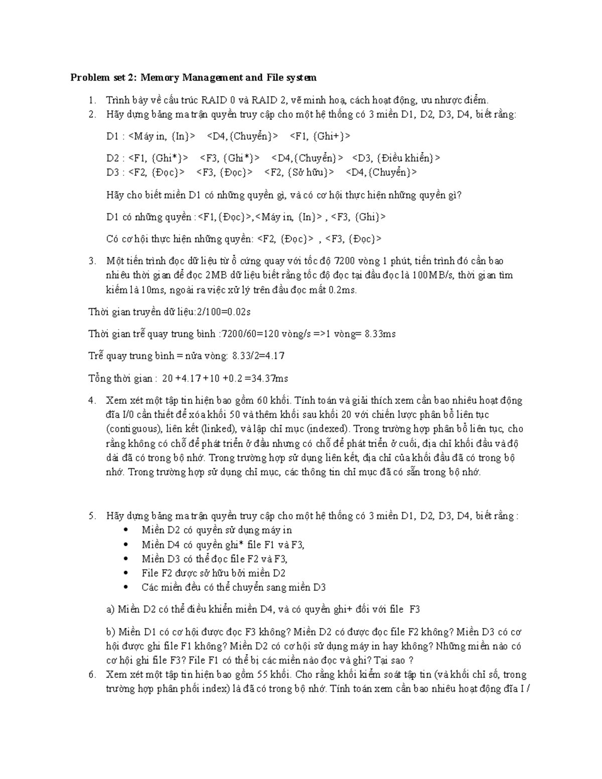 Problem Set 2: RAID Structures and Access Control Matrices - Studocu