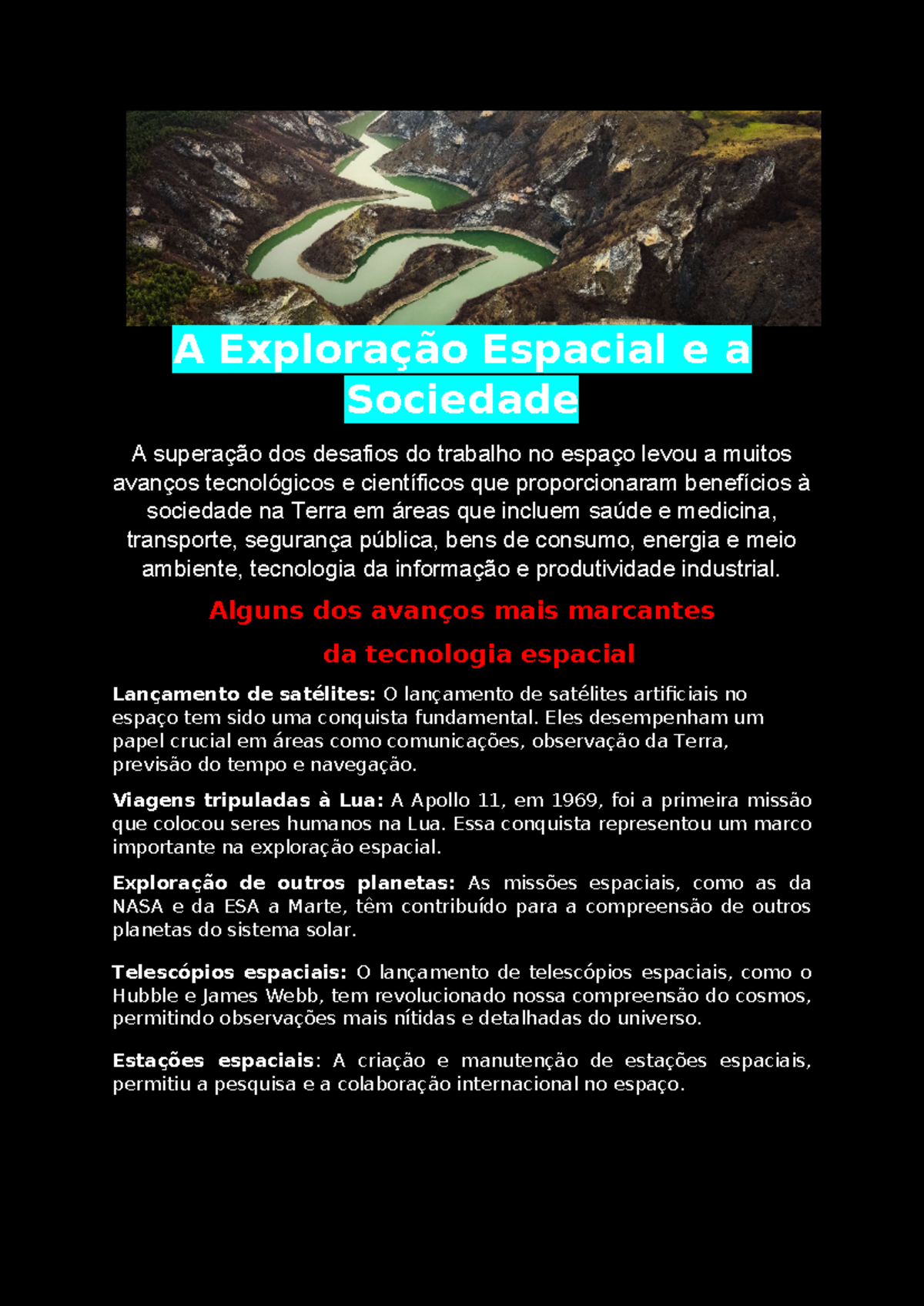 A Importância da Exploração Espacial para a Sociedade Moderna - Studocu
