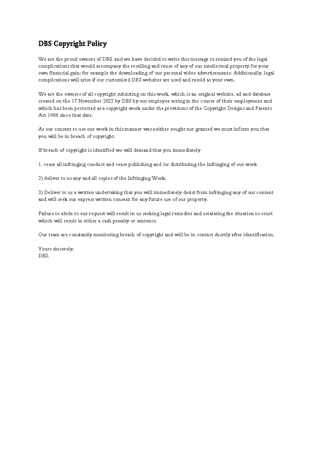 DBS Copyright Policy: Legal Guidelines for Intellectual Property Use ...