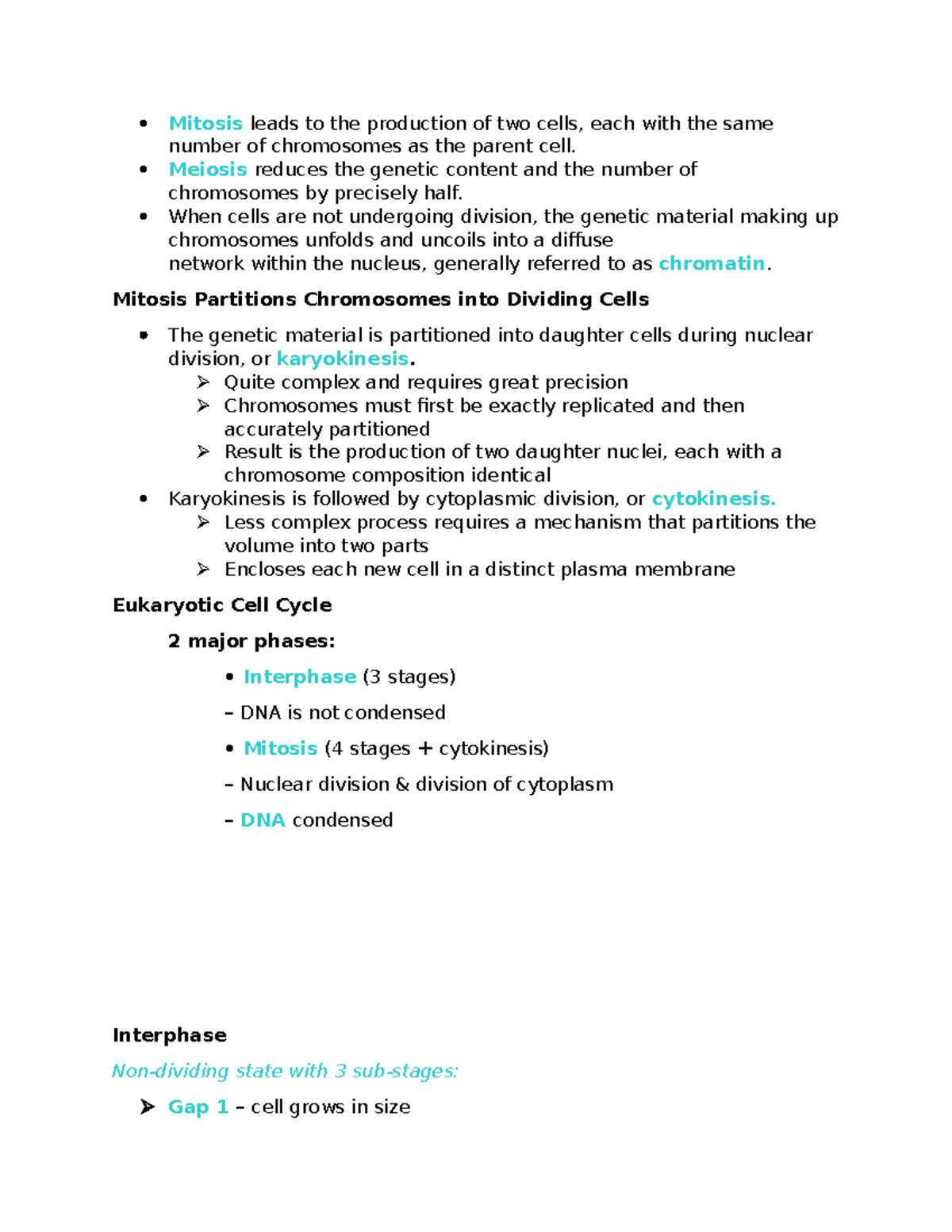 Genetics Week 3 - Lecture notes - Mitosis leads to the production of ...