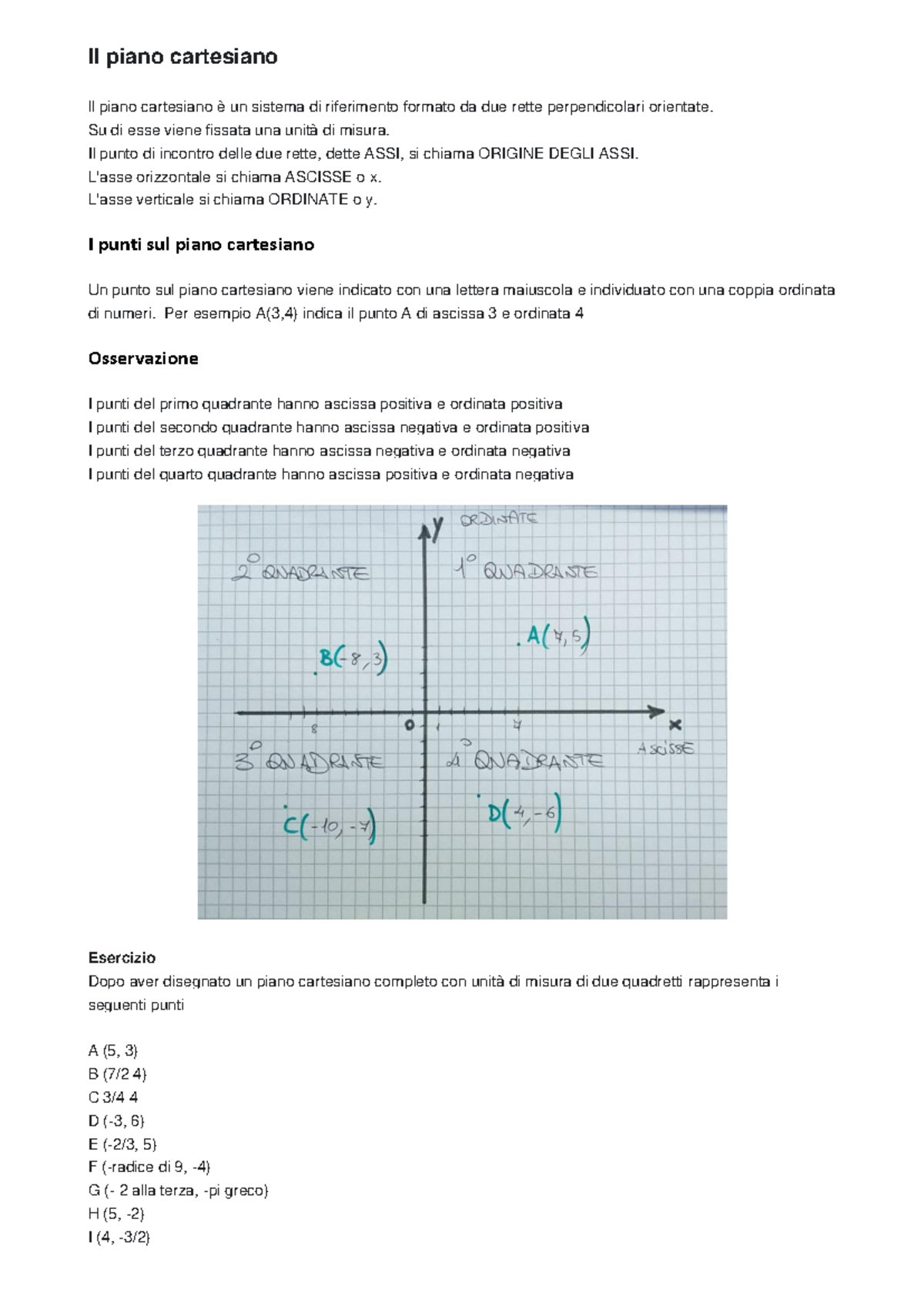 Il piano cartesiano: Fondamenti e Applicazioni in Matematica - Studocu