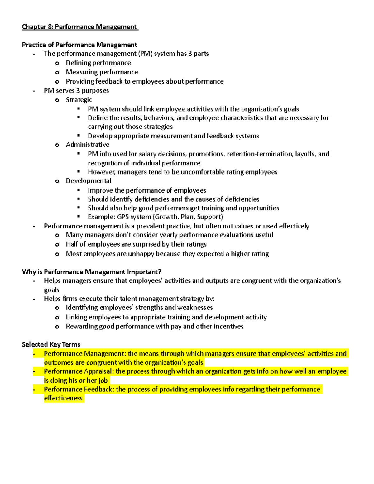 Chapter 8 - Lecture notes - Chapter 8: Performance Management Practice ...