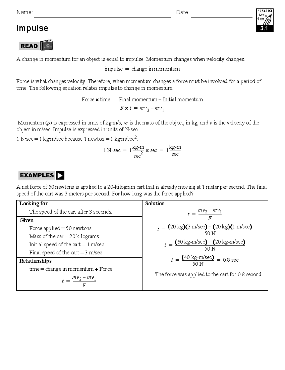 Impulse (Physics 101) Notes & Practice Questions - Studocu