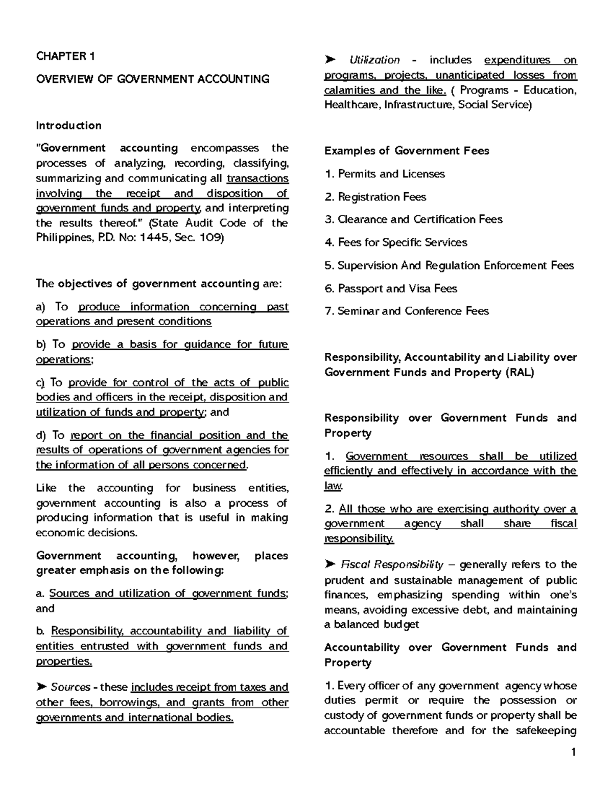 GOV-ACC - Chapter 1: Overview of Government Accounting Principles - Studocu