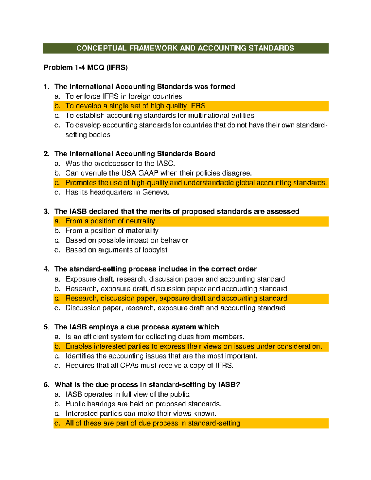 CFAS Chapter 1 Problem 1-4 Answers - CONCEPTUAL FRAMEWORK AND 