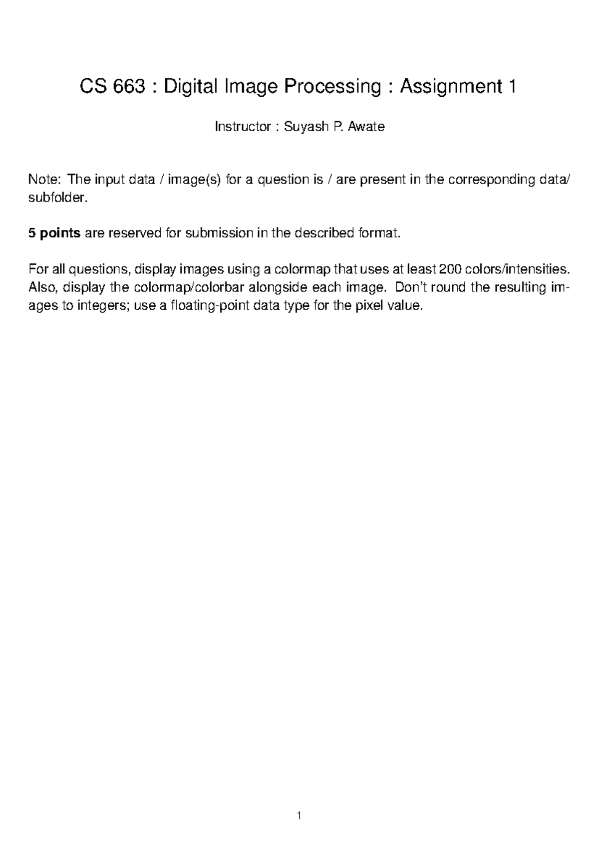 CS 663: Digital Image Processing - Assignment 1 Overview - Studocu