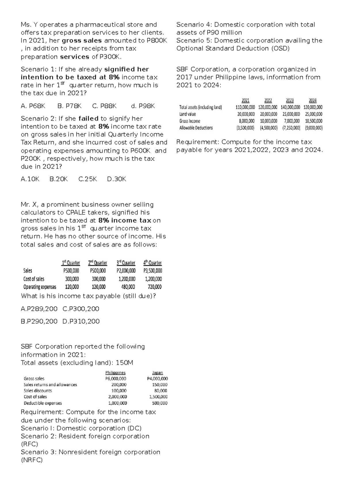 Integrated Taxation Notes: Income Tax Computation Scenarios (2021 ...