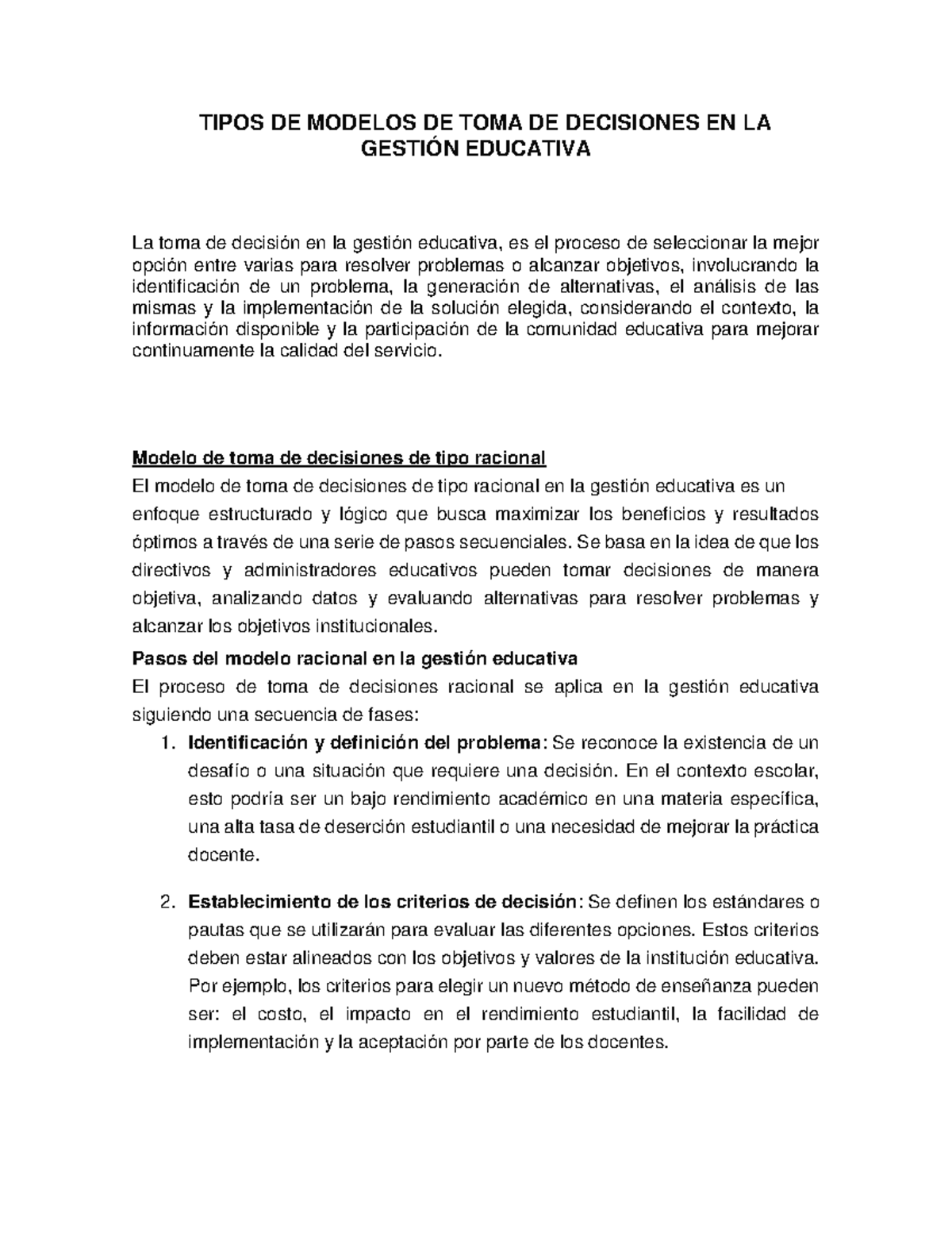 Modelos de Toma de Decisiones en la Gestión Educativa: Análisis y ...
