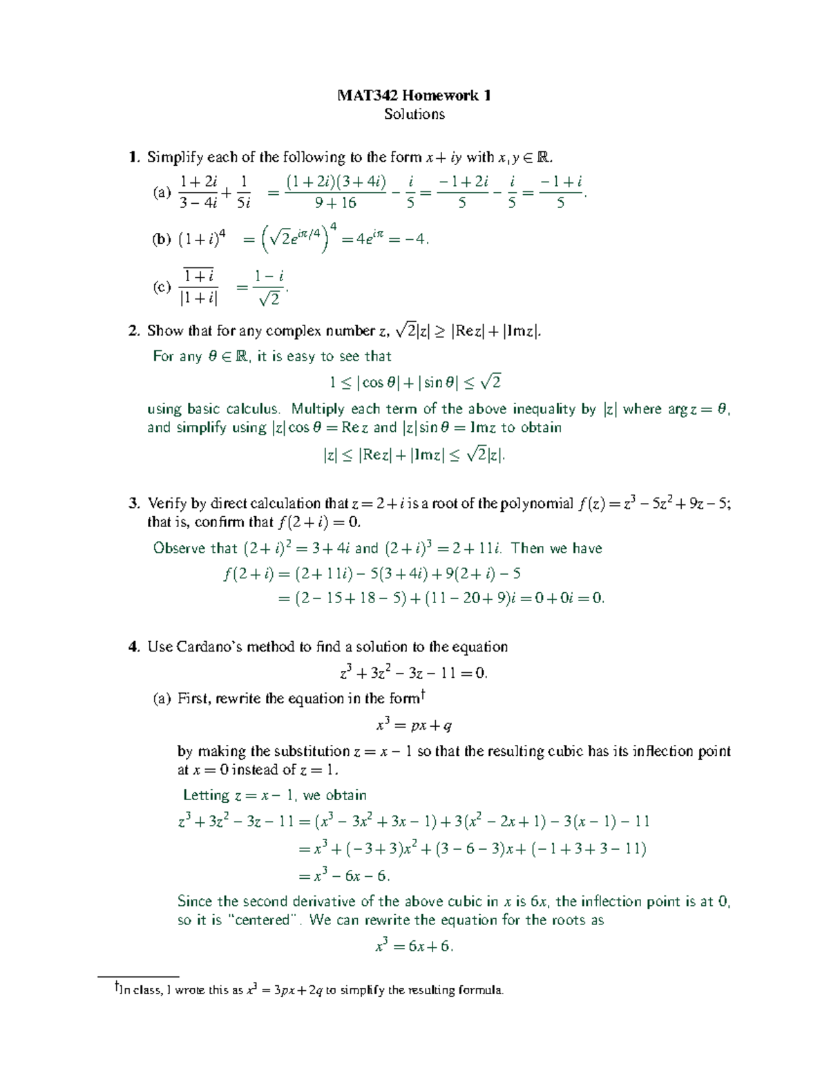 MATH342 HW 1, 5 questions solutions - MAT342 Homework 1 Solutions ...