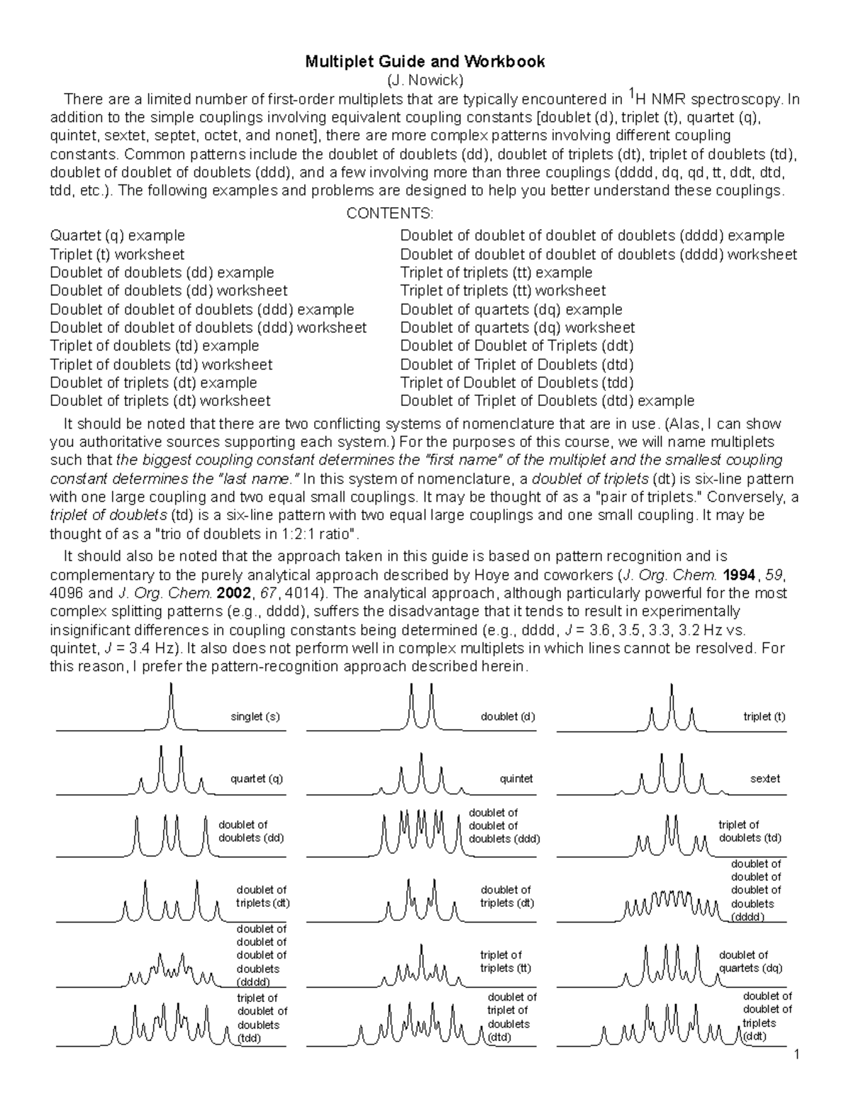 Multiplet Patterns and Nomenclature in 1H NMR Spectroscopy Guide V4 ...