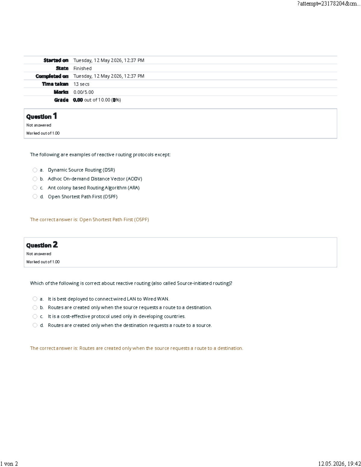 Self Quiz 5a Review for CS 4404: Reactive Routing Protocols - Studocu