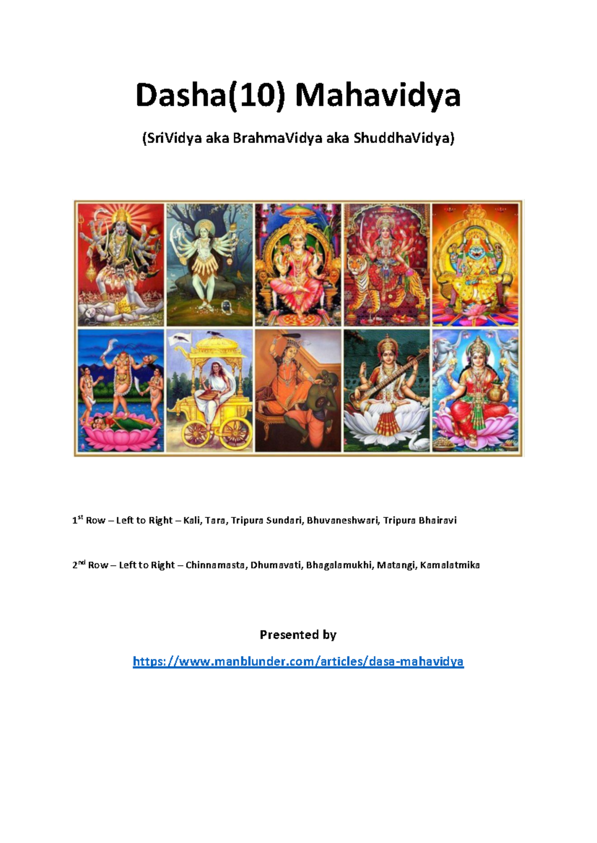Dasha Mahāvidyā: Understanding the Ten Divine Feminine Energies - Studocu