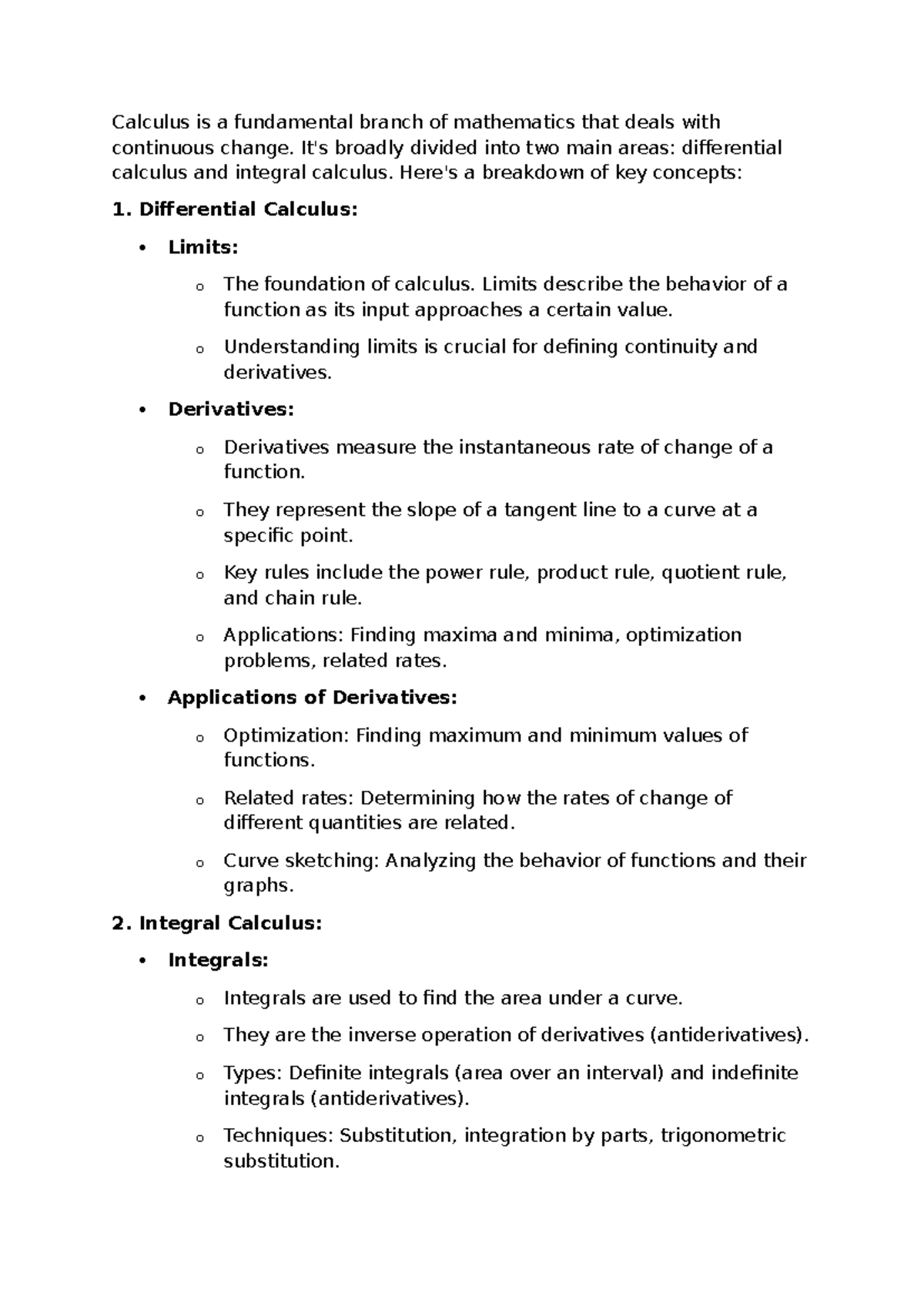 Calculus Course Guide: Key Concepts in Differential and Integral ...