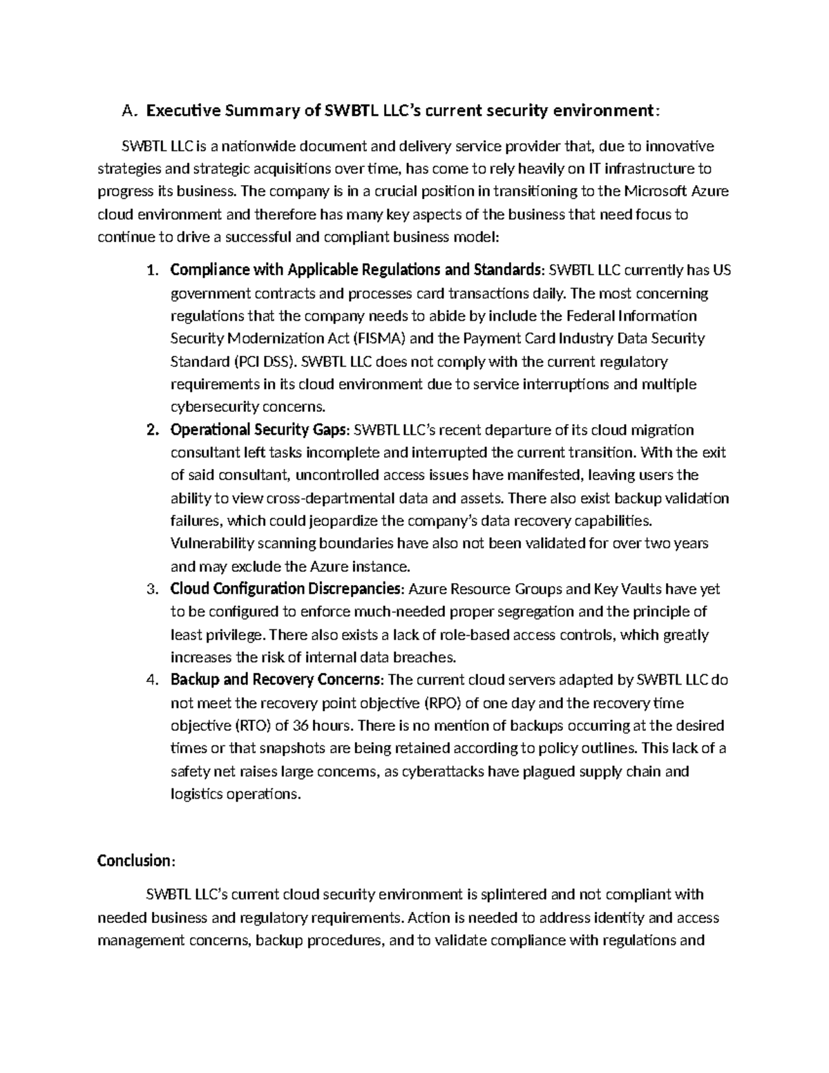 Cloud Security Analysis and Recommendations for D485 Final Exam - Studocu