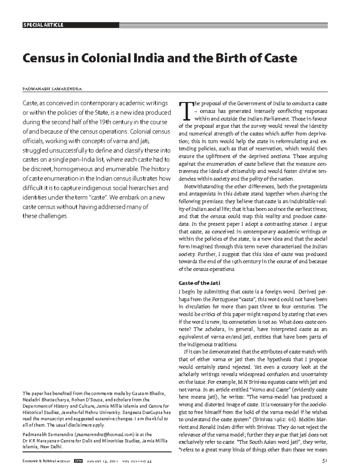 Caste and Census in Colonial India: A Critical Analysis of 19th Century ...