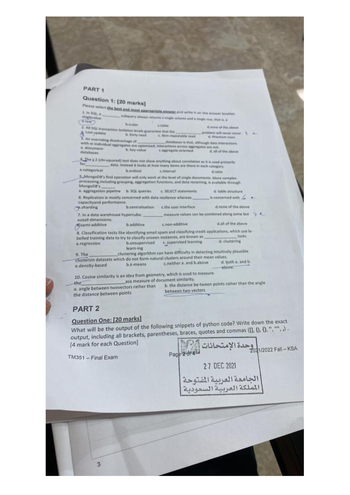 TM351 Final Exam Review: SQL & Python Concepts - KSA Fall 2021 - Studocu